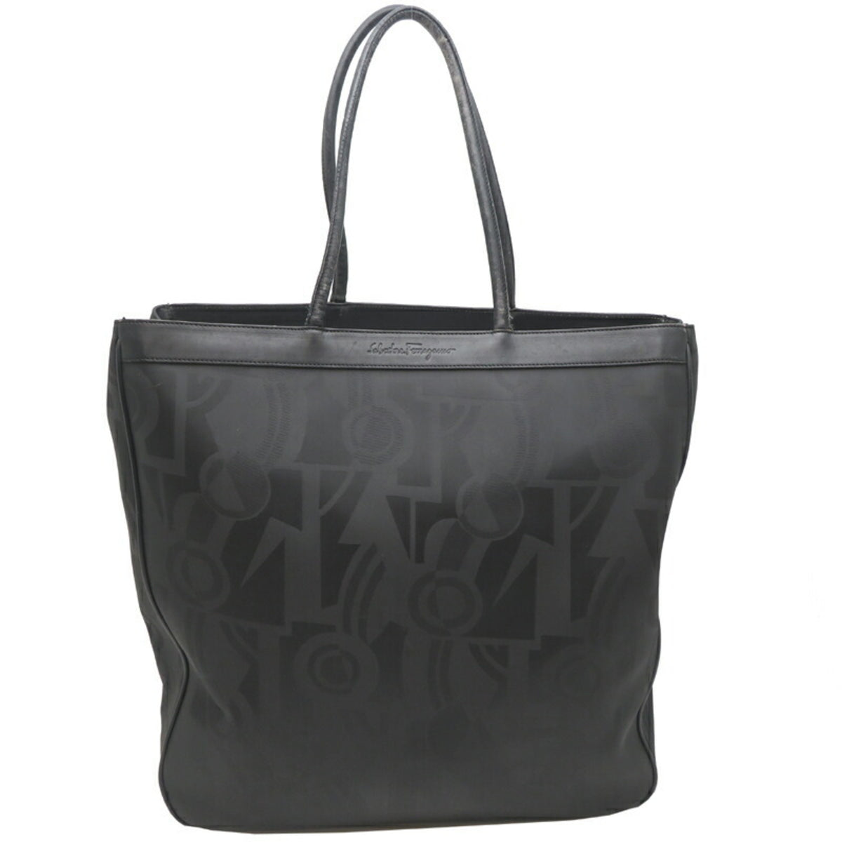 Salvatore Ferragamo Black Leather Canvas Tote Bag (Pre-Owned)