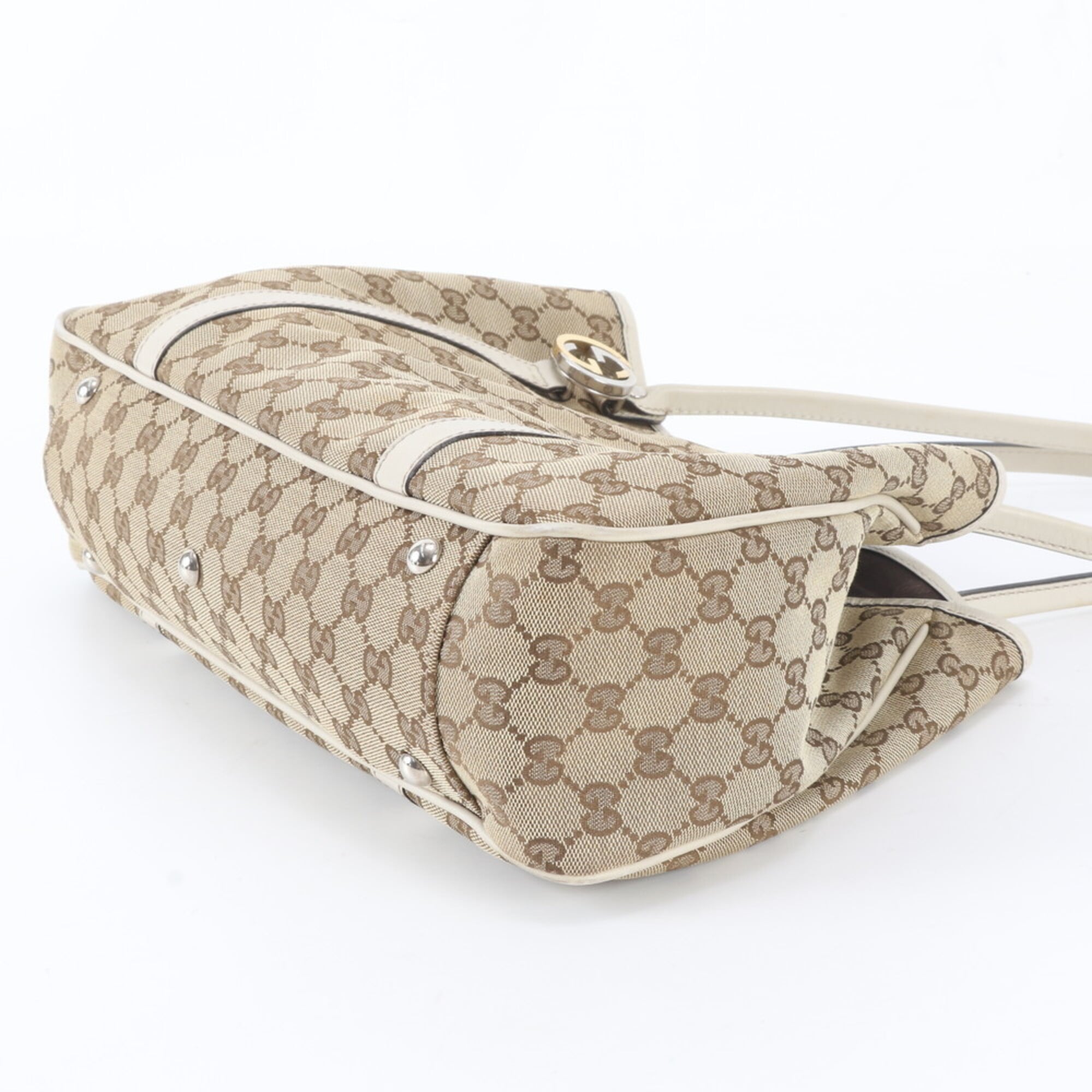 Gucci Gg Canvas Brown White Gg Canvas Leather Handbag Tote Bag (Pre-Owned)