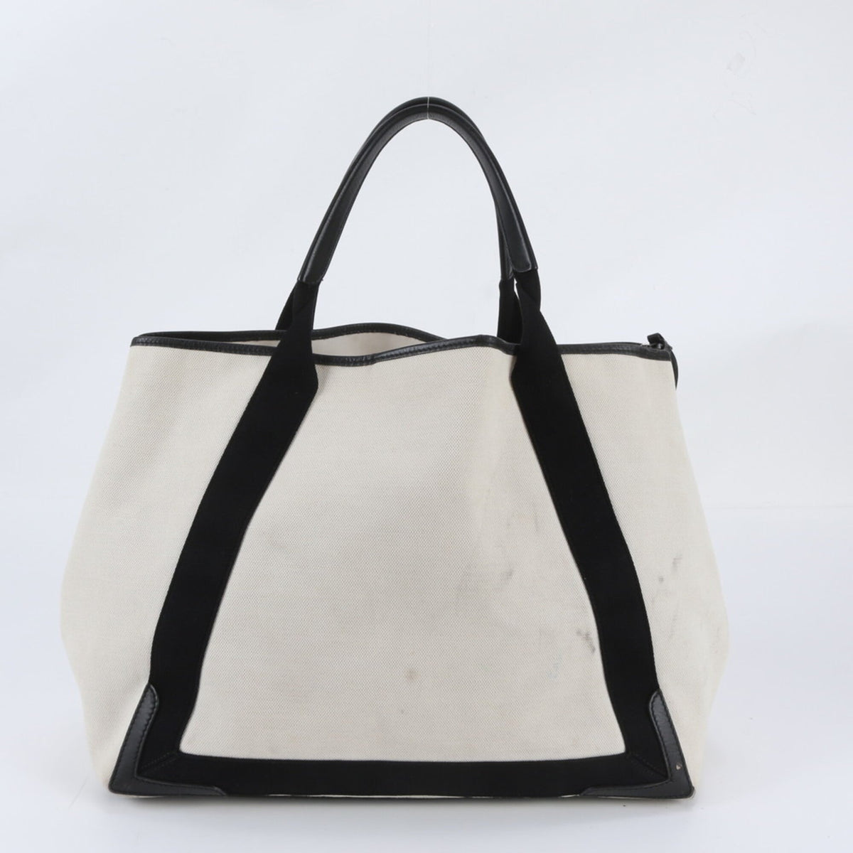 Balenciaga Black White Leather Canvas Handbag Shoulder Bag Tote Bag (Pre-Owned)