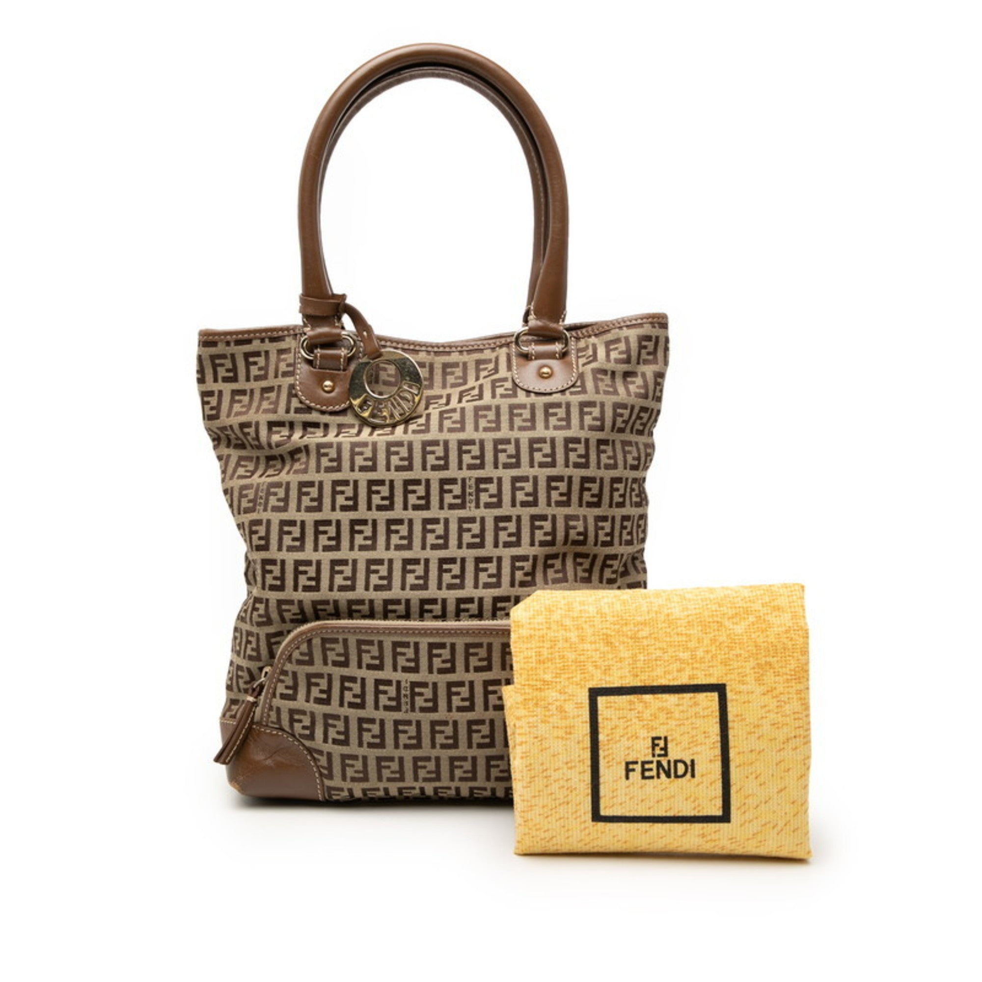 Fendi Beige Brown Zucchino Handbag Tote Bag (Pre-Owned)