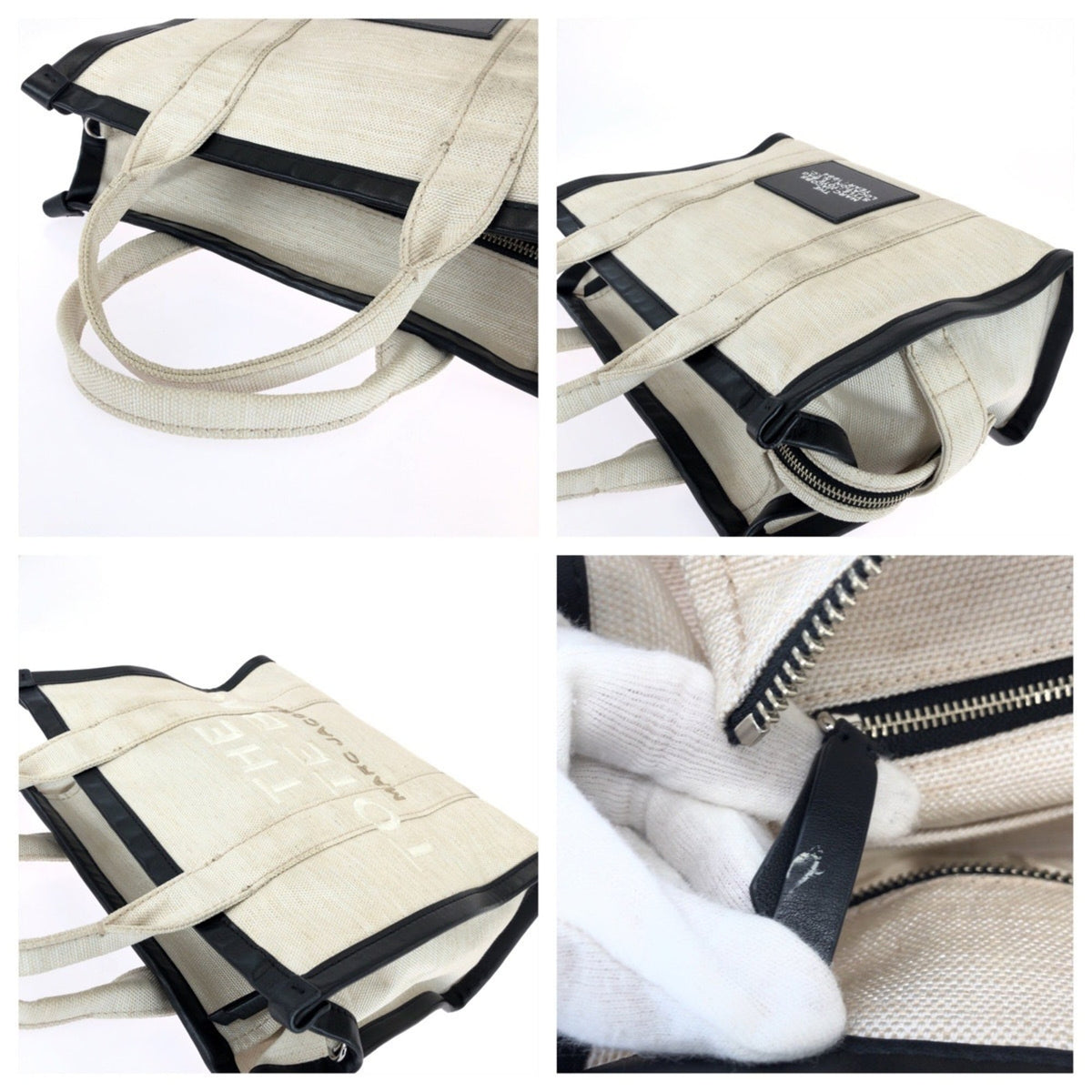 Marc Jacobs Black White Canvas Leather Shoulder Bag Tote Bag (Pre-Owned)