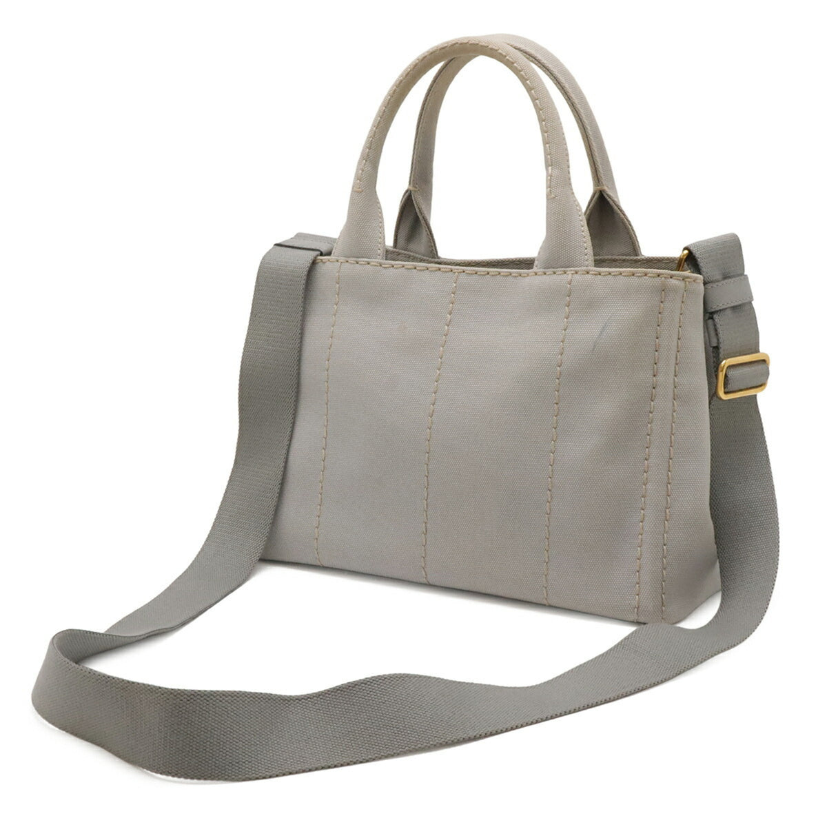 Prada Canapa Light Gray Canvas Handbag Shoulder Bag Tote Bag (Pre-Owned)