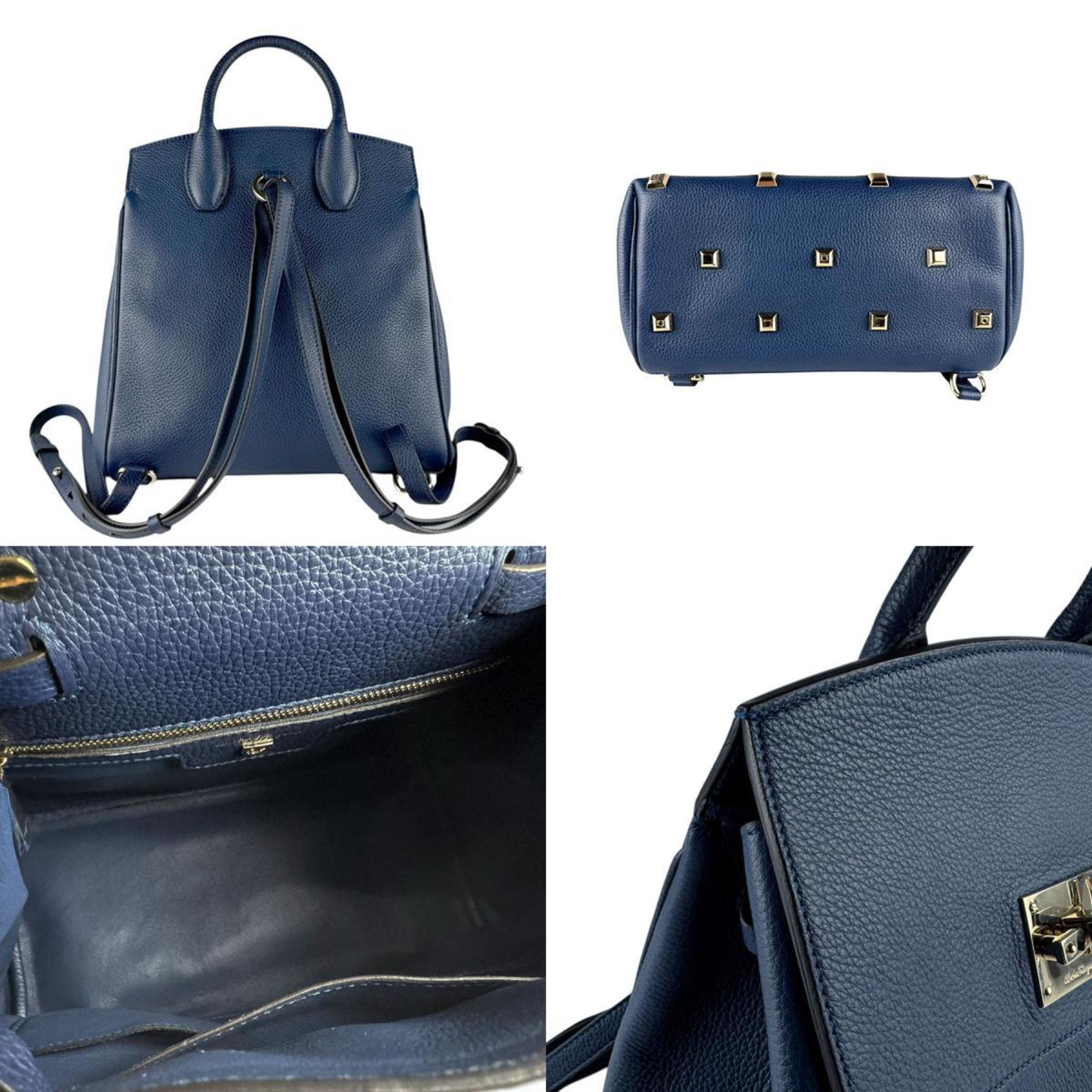 Salvatore Ferragamo Navy Leather Backpack (Pre-Owned)