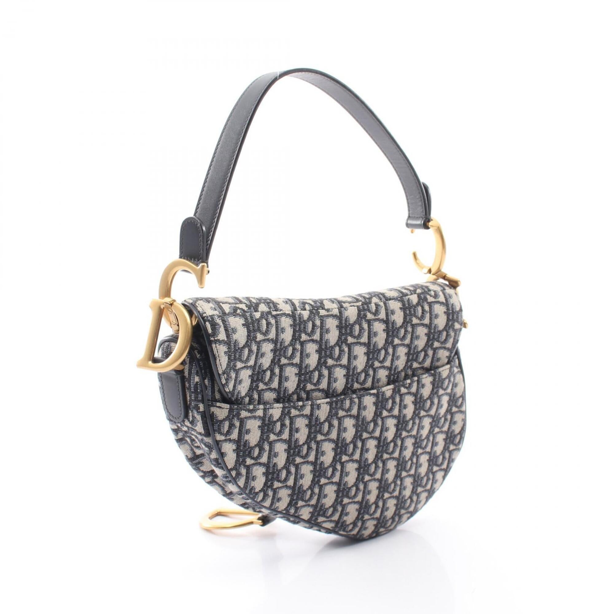 Christian Dior Beige Navy Canvas Leather Handbag Saddle Bag (Pre-Owned)