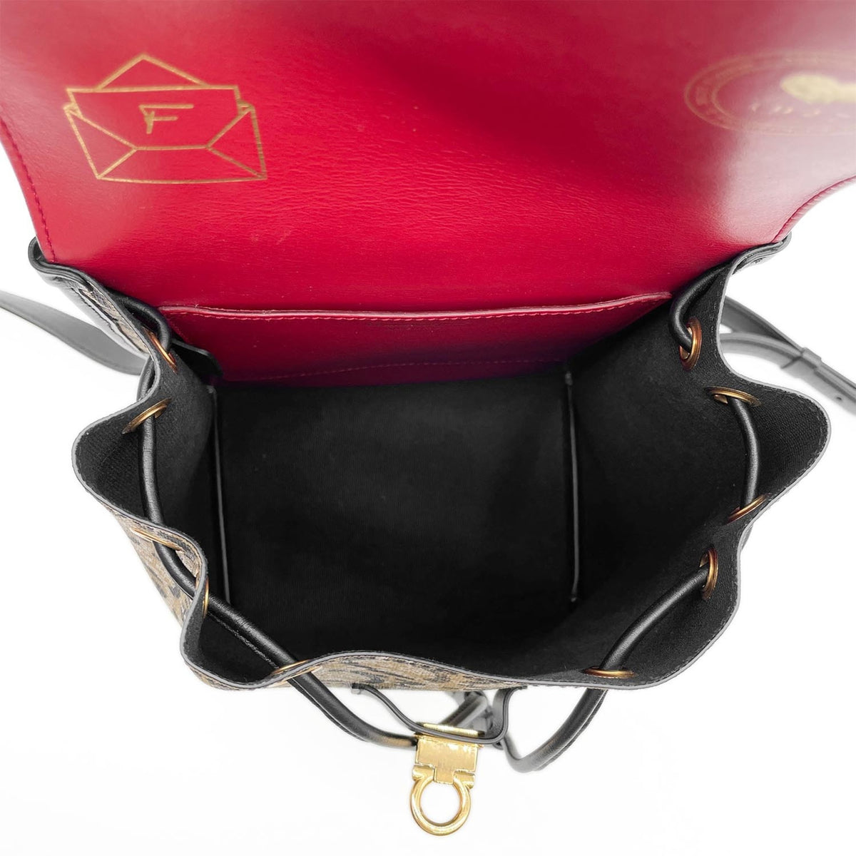 Salvatore Ferragamo Beige Black Pvc Leather Backpack (Pre-Owned)