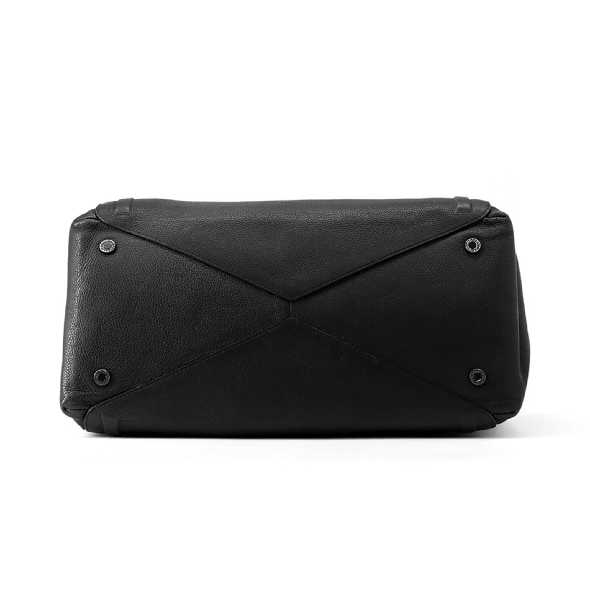 Bvlgari Black Leather Handbag Tote Bag (Pre-Owned)
