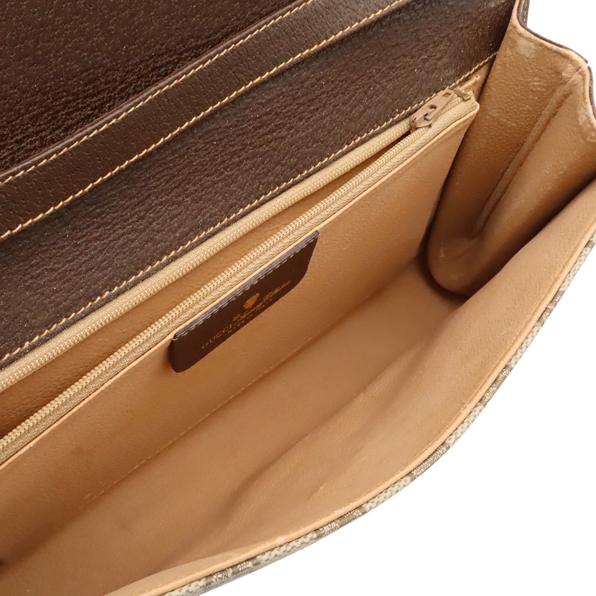 Gucci Gg Plus Beige Brown Coated Canvas Leather Pochette Shoulder Bag (Pre-Owned)