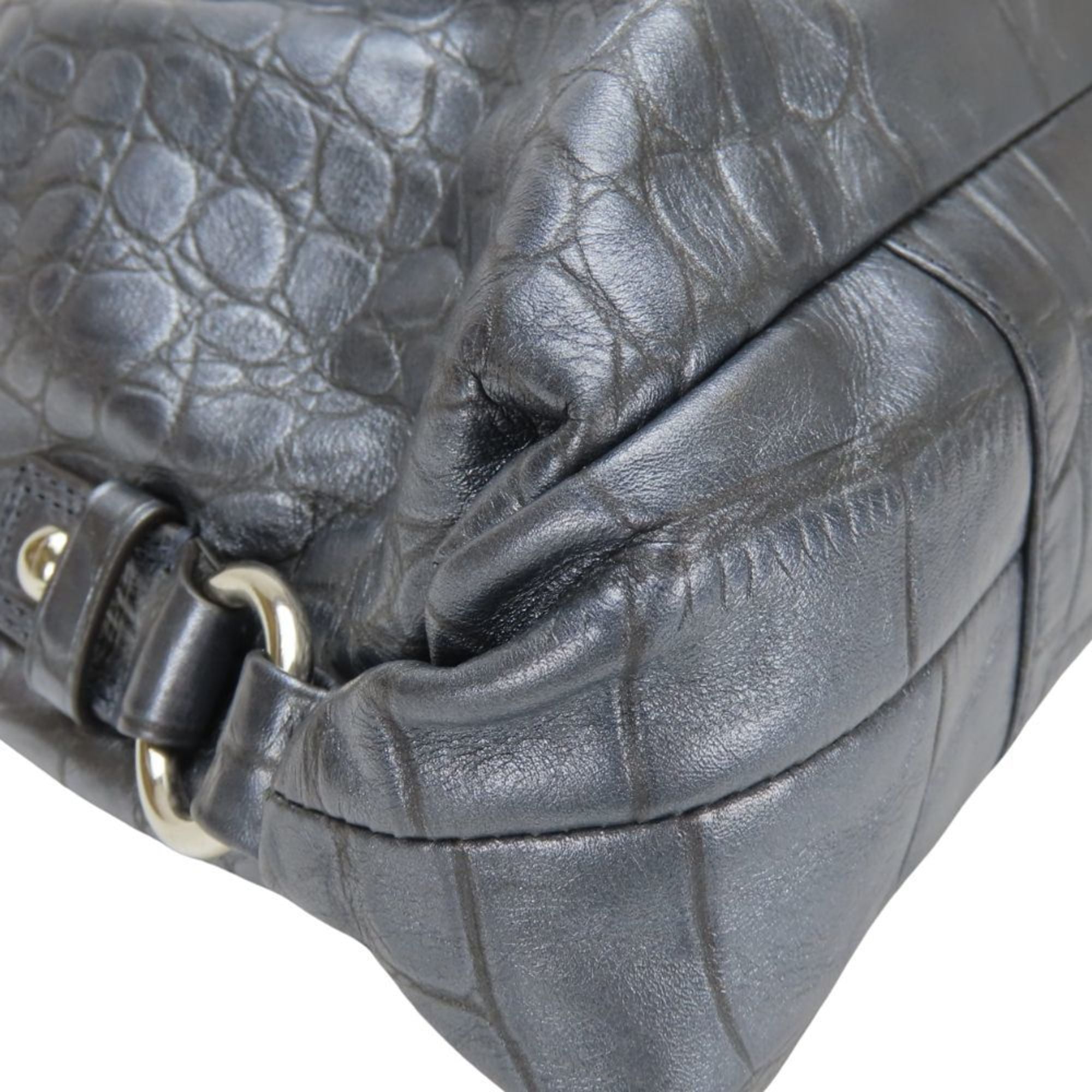 Coach Gray Metallic Navy Leather Tote Bag (Pre-Owned)