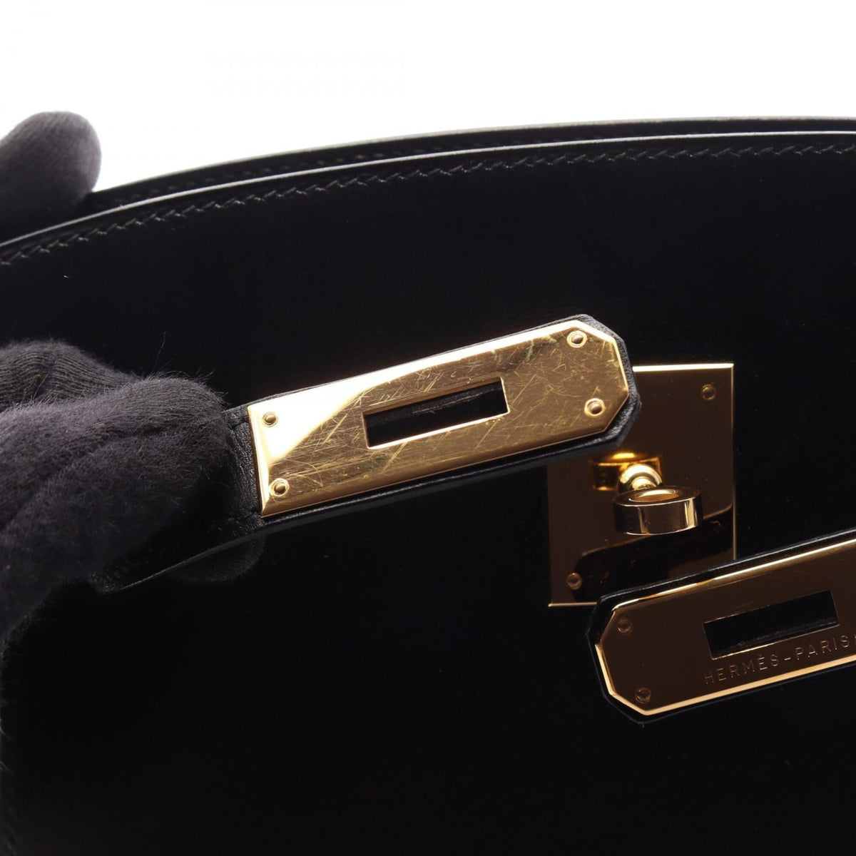 Hermes Black Box Calf Leather Leather Handbag Shoulder Bag (Pre-Owned)