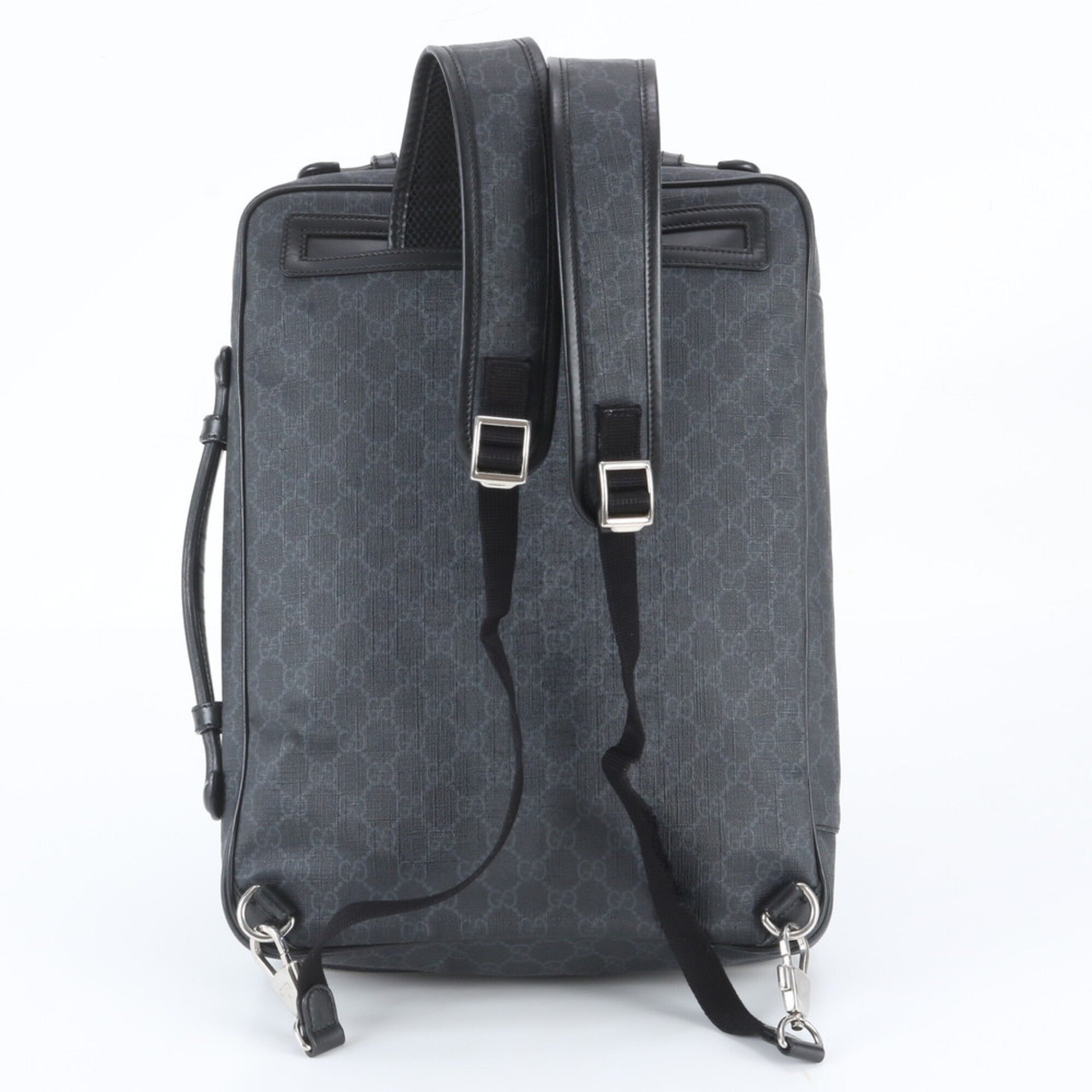 Gucci Gray Leather Coated Canvas Backpack (Pre-Owned)