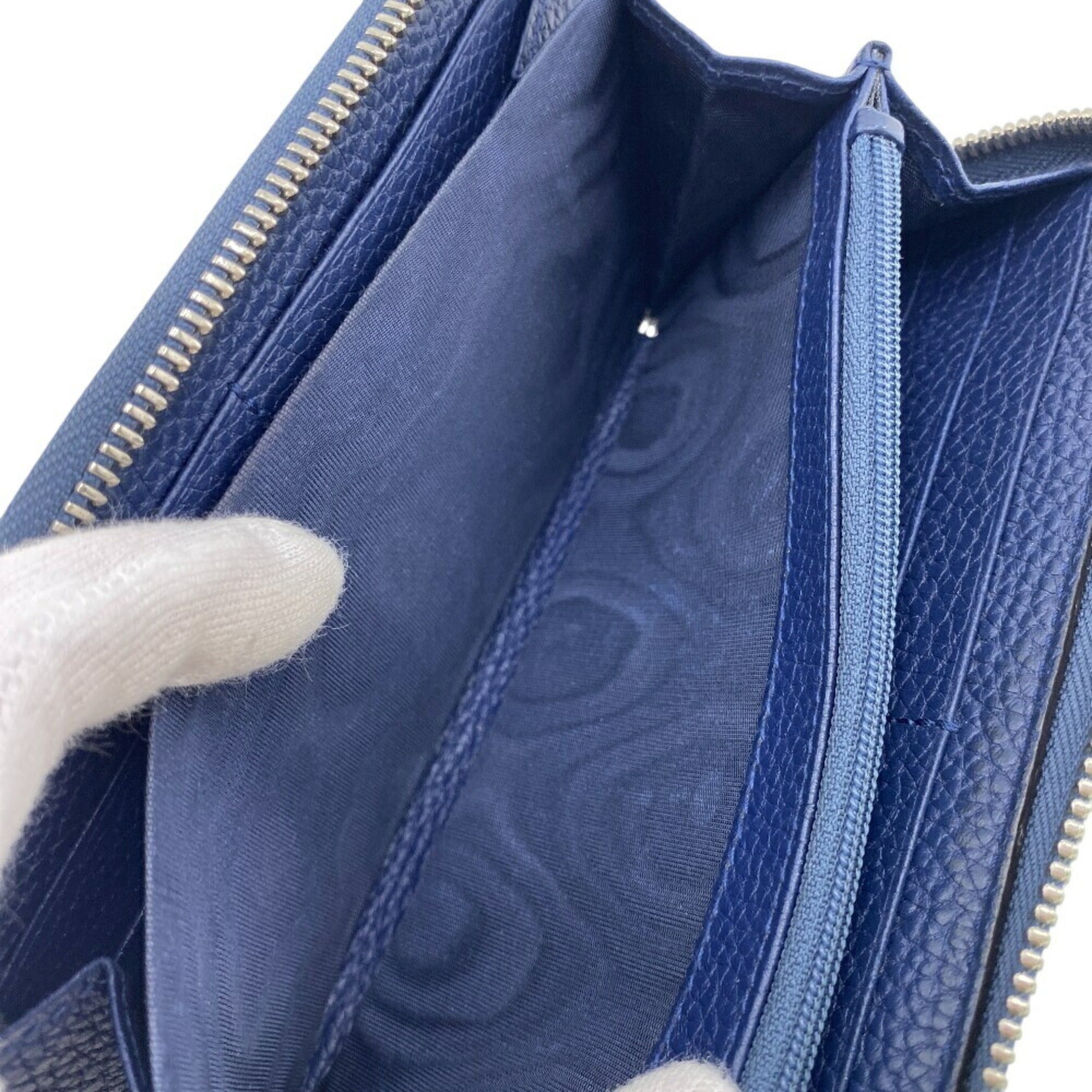 Gucci Navy Leather Long Wallet (Bi-Fold) (Pre-Owned)