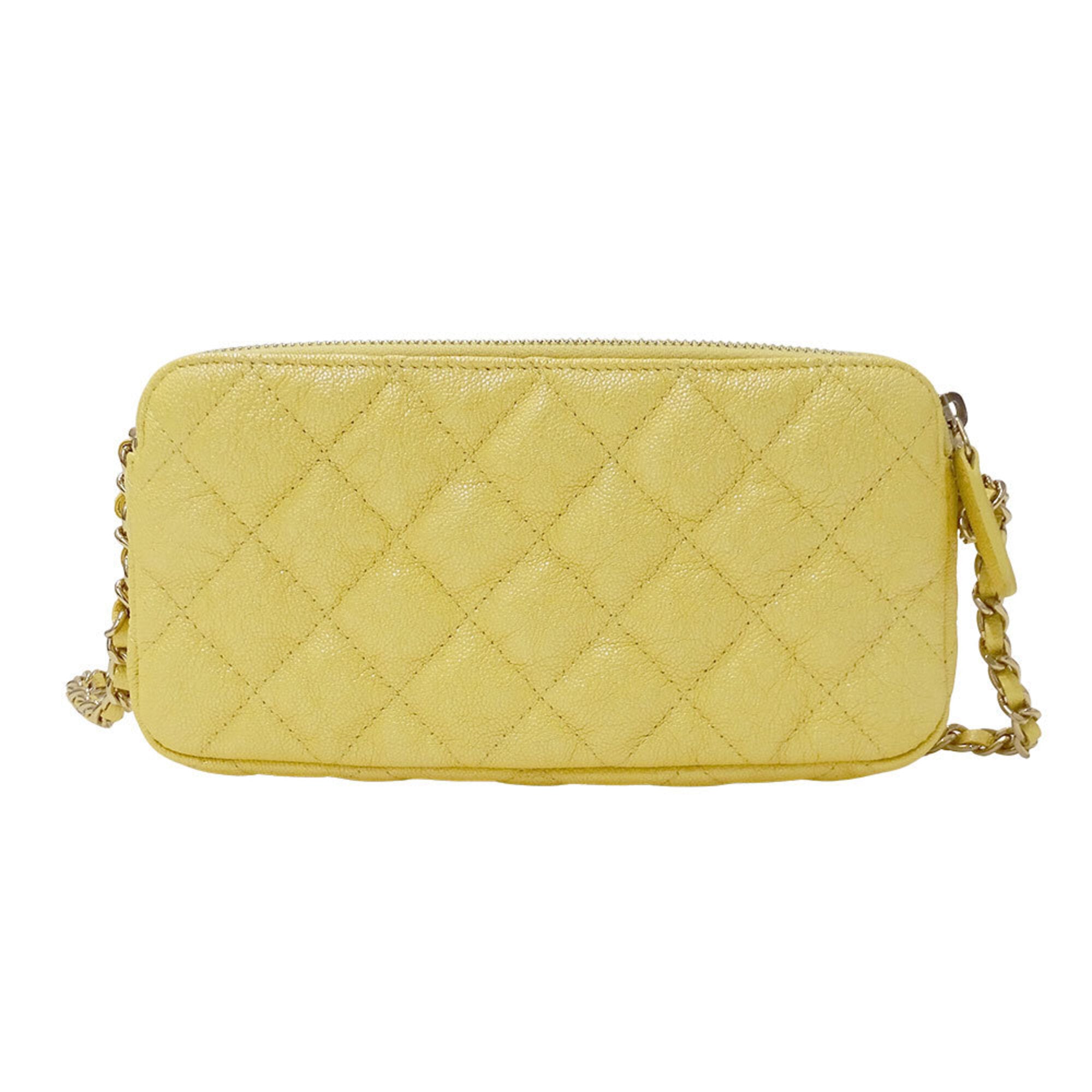 Chanel Yellow Grained Calfskin Chain/Shoulder Wallet (Pre-Owned)