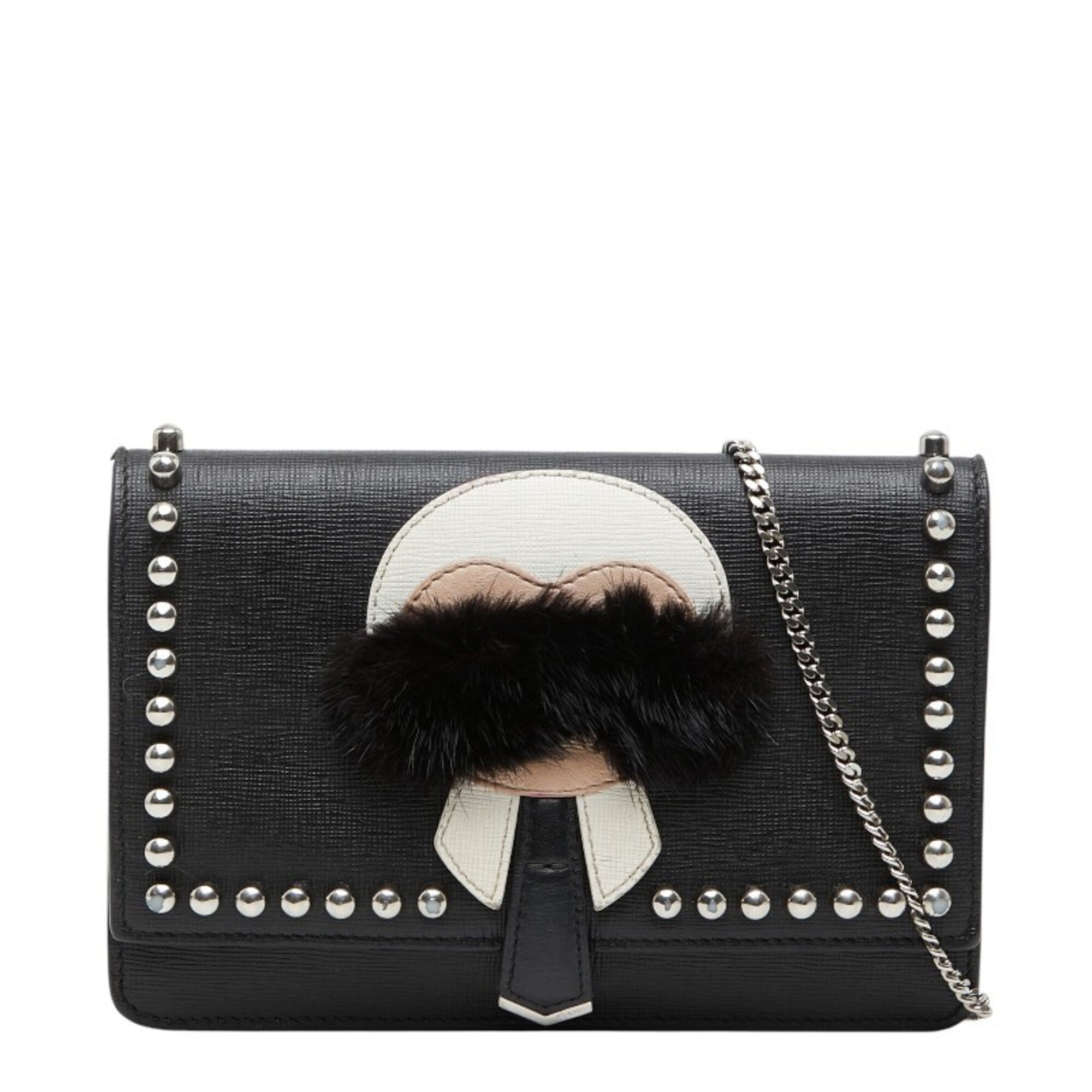 Fendi Black Multi-Color Leather Fur Shoulder Bag (Pre-Owned)