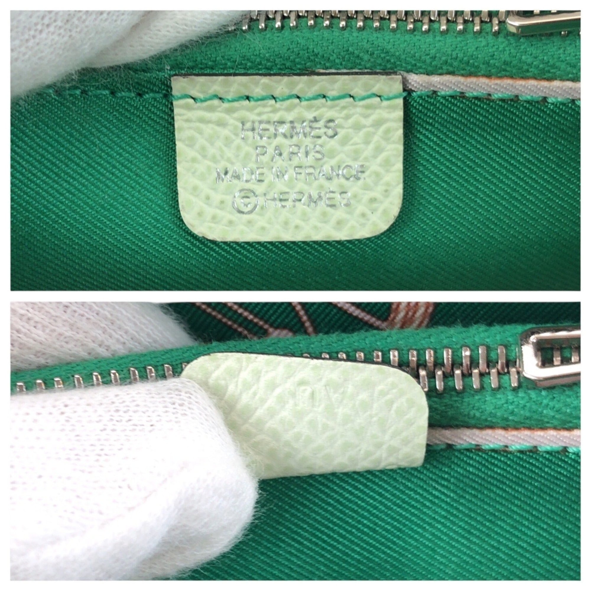 Hermes Light Green Epsom Leather Silk Coin Purse/Coin Case (Pre-Owned)