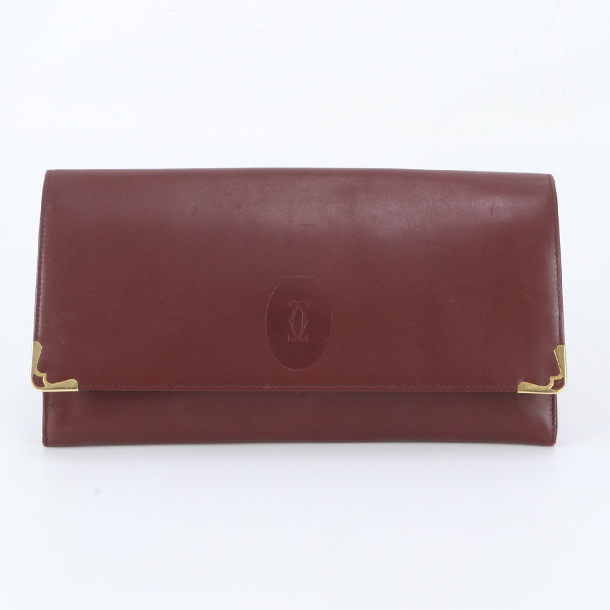 Cartier Bordeaux Leather Clutch Bag Handbag Pouch (Pre-Owned)