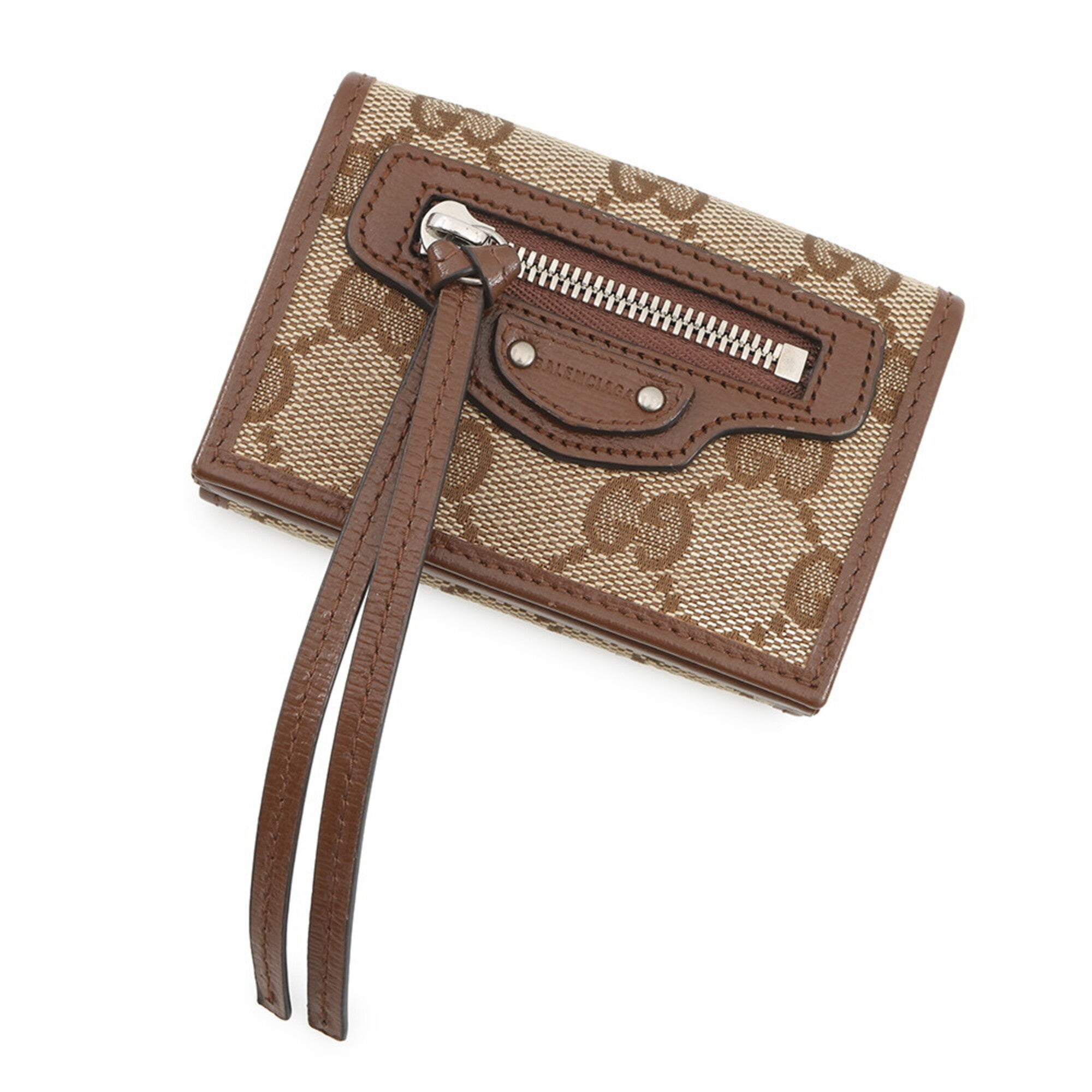 Gucci Beige Brown Canvas Leather Wallet (Tri-Fold) (Pre-Owned)