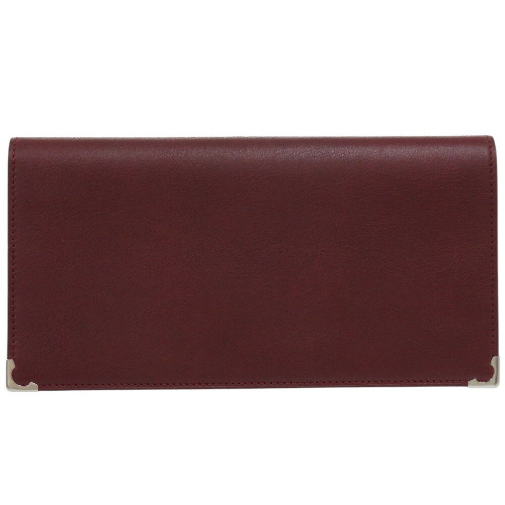 Cartier Bordeaux Red Color Leather Long Wallet (Bi-Fold) (Pre-Owned)