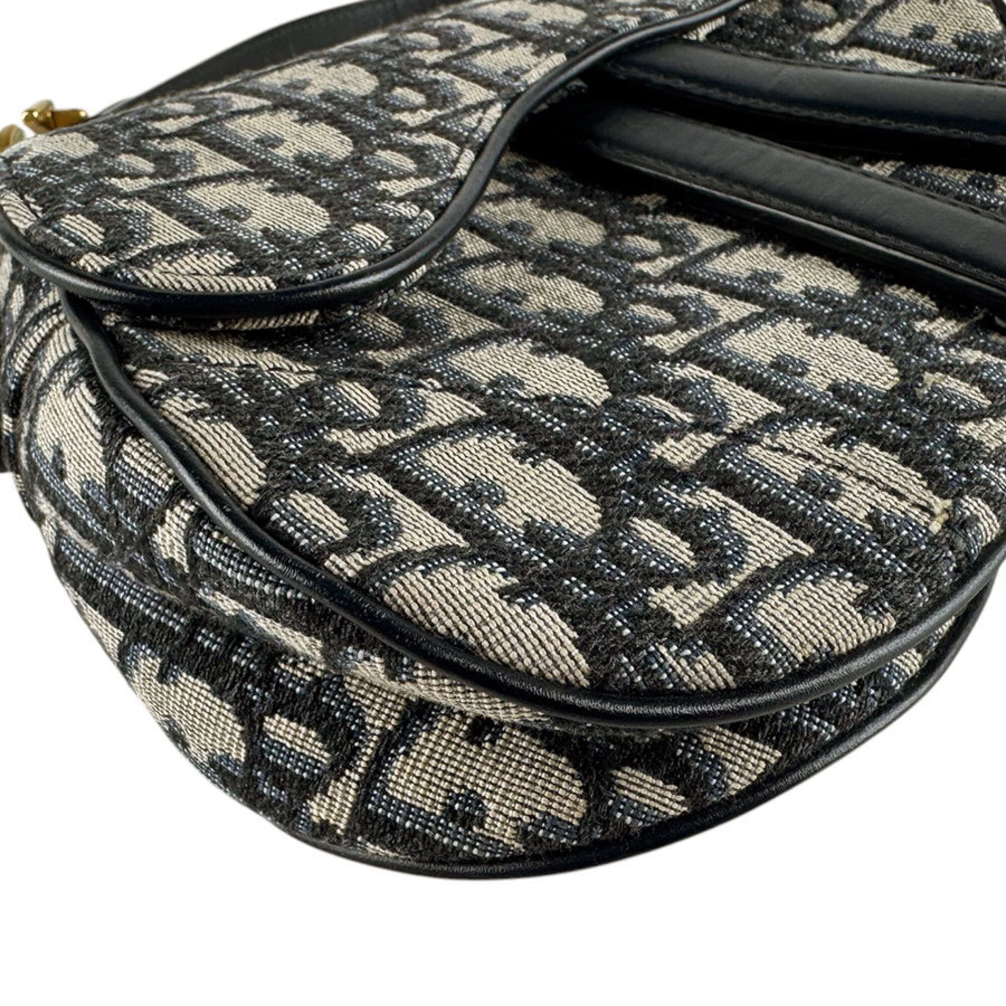 Christian Dior Navy Canvas Leather Handbag Saddle Bag (Pre-Owned)