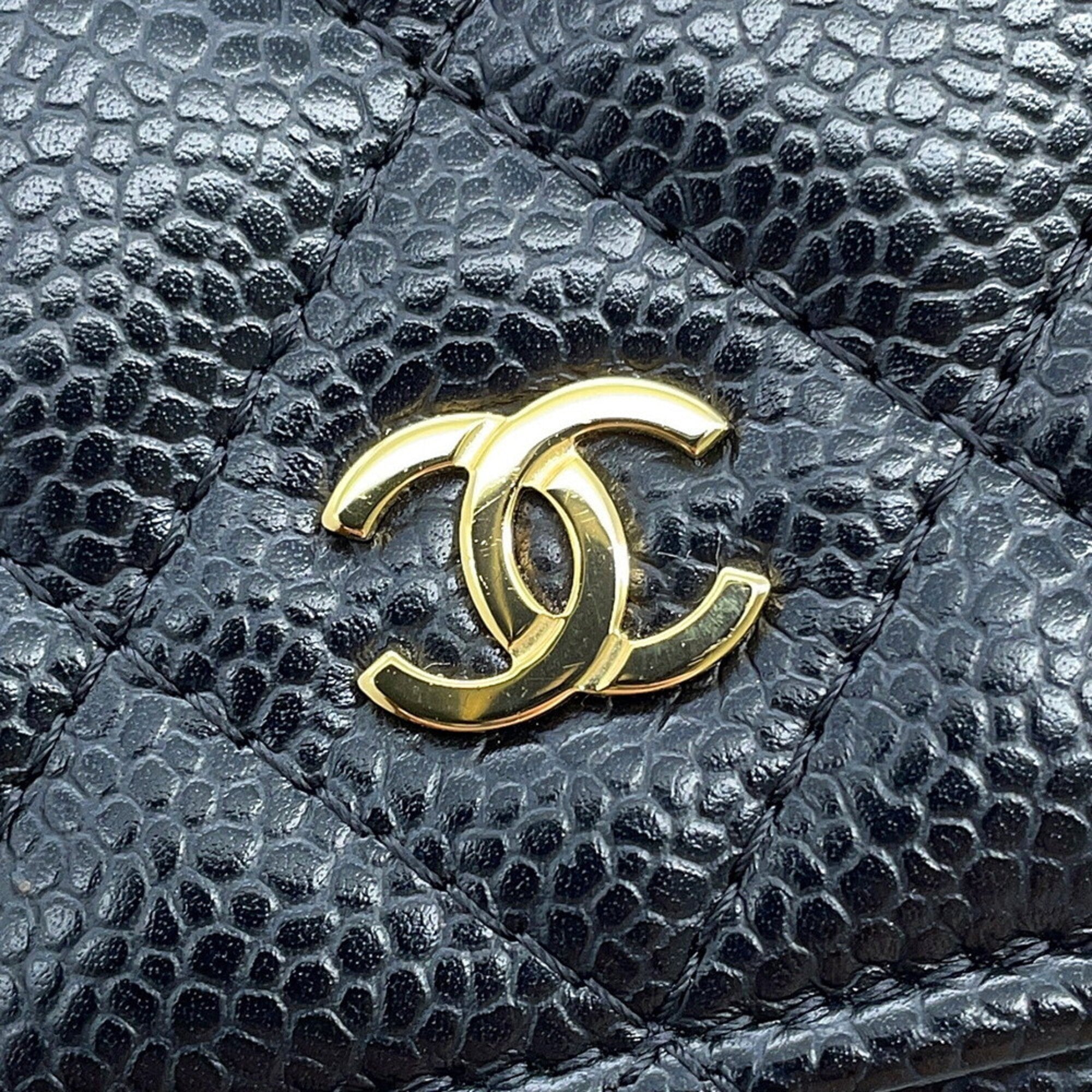 Chanel Black Grained Calfskin Chain/Shoulder Wallet (Pre-Owned)