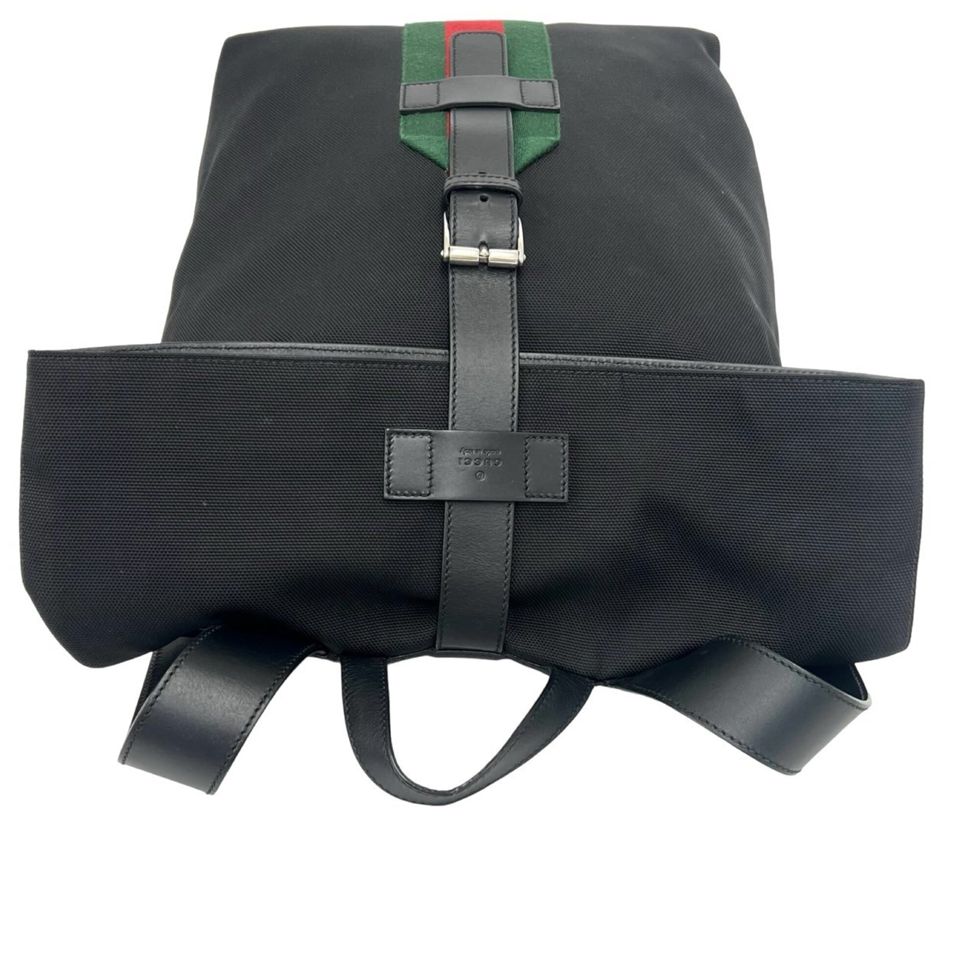 Gucci Black Green Red Color Canvas Leather Backpack (Pre-Owned)