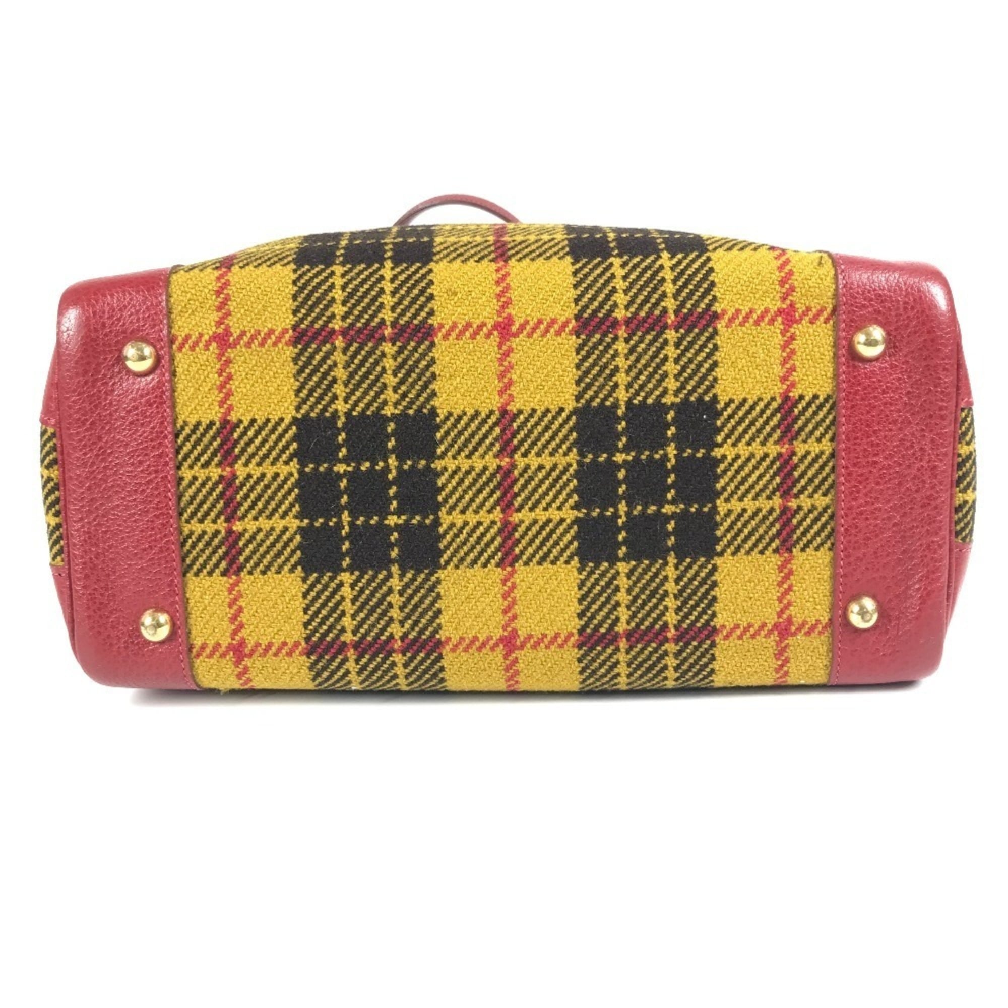 Hermes Green Red Color Yellow Wool Leather Shoulder Bag Tote Bag (Pre-Owned)