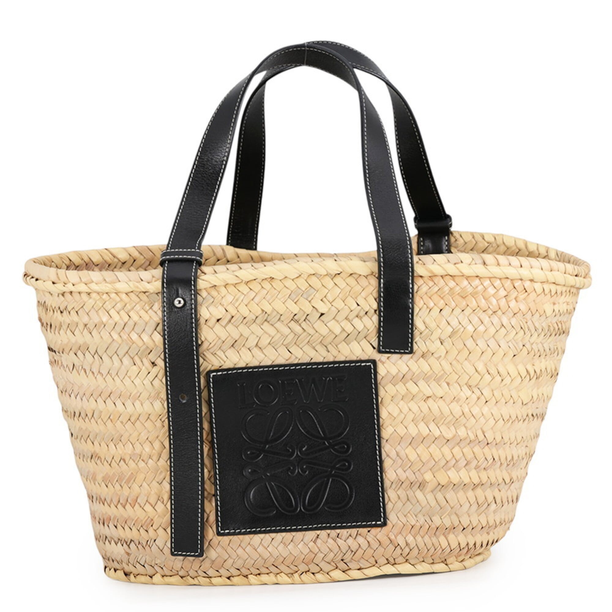 Loewe Black Raffia Leather Basket Handbag Tote Bag (Pre-Owned)