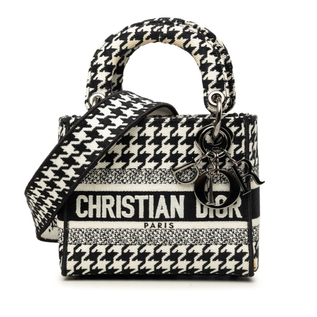 Christian Dior Black White Canvas Handbag Shoulder Bag (Pre-Owned)