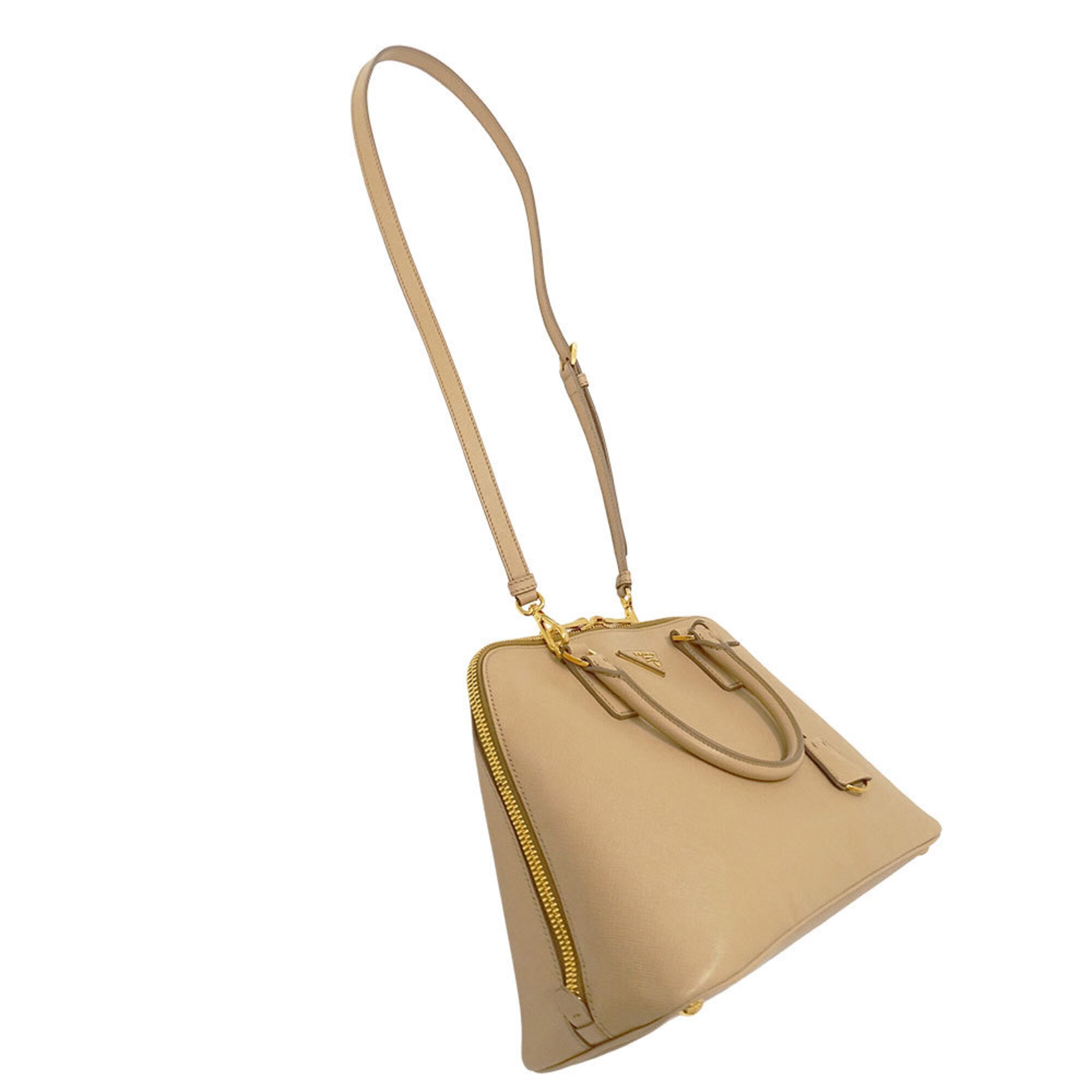 Prada Beige Saffiano Triangle Handbag Shoulder Bag (Pre-Owned)