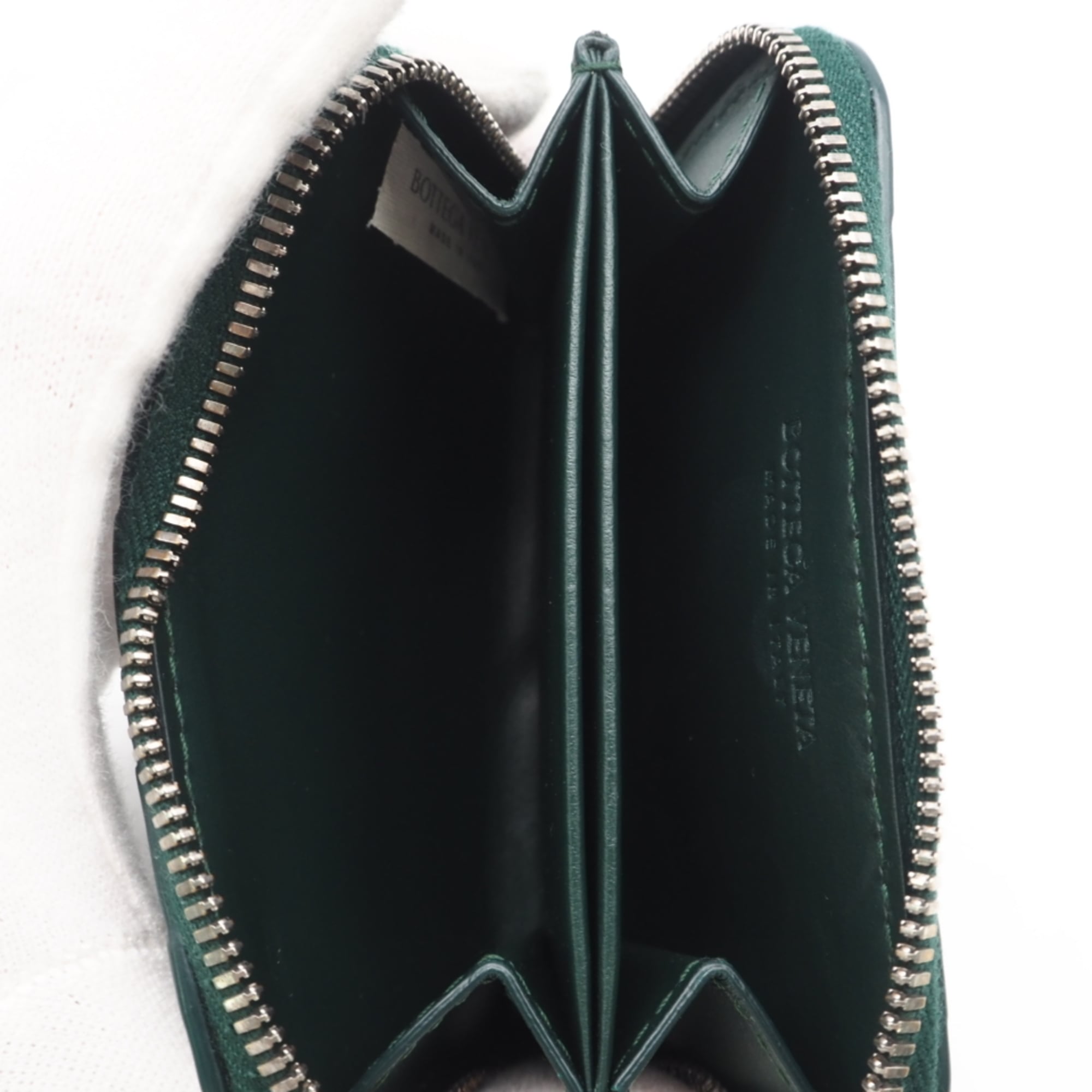 Bottega Veneta Intrecciato Green Leather Coin Purse/Coin Case (Pre-Owned)