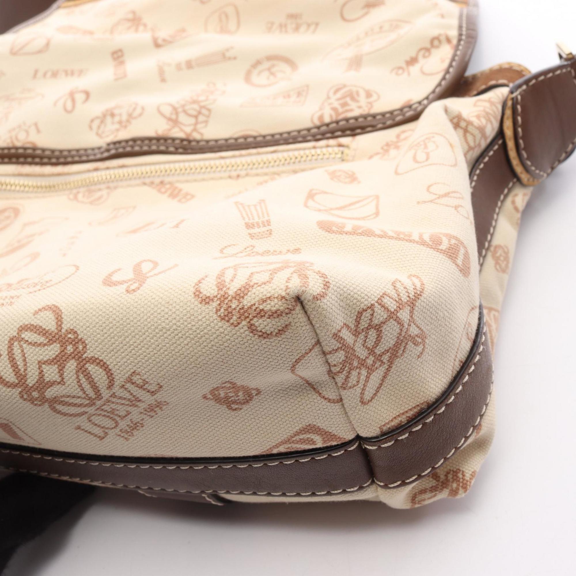 Loewe Brown Ivory Canvas Suede Leather Shoulder Bag (Pre-Owned)