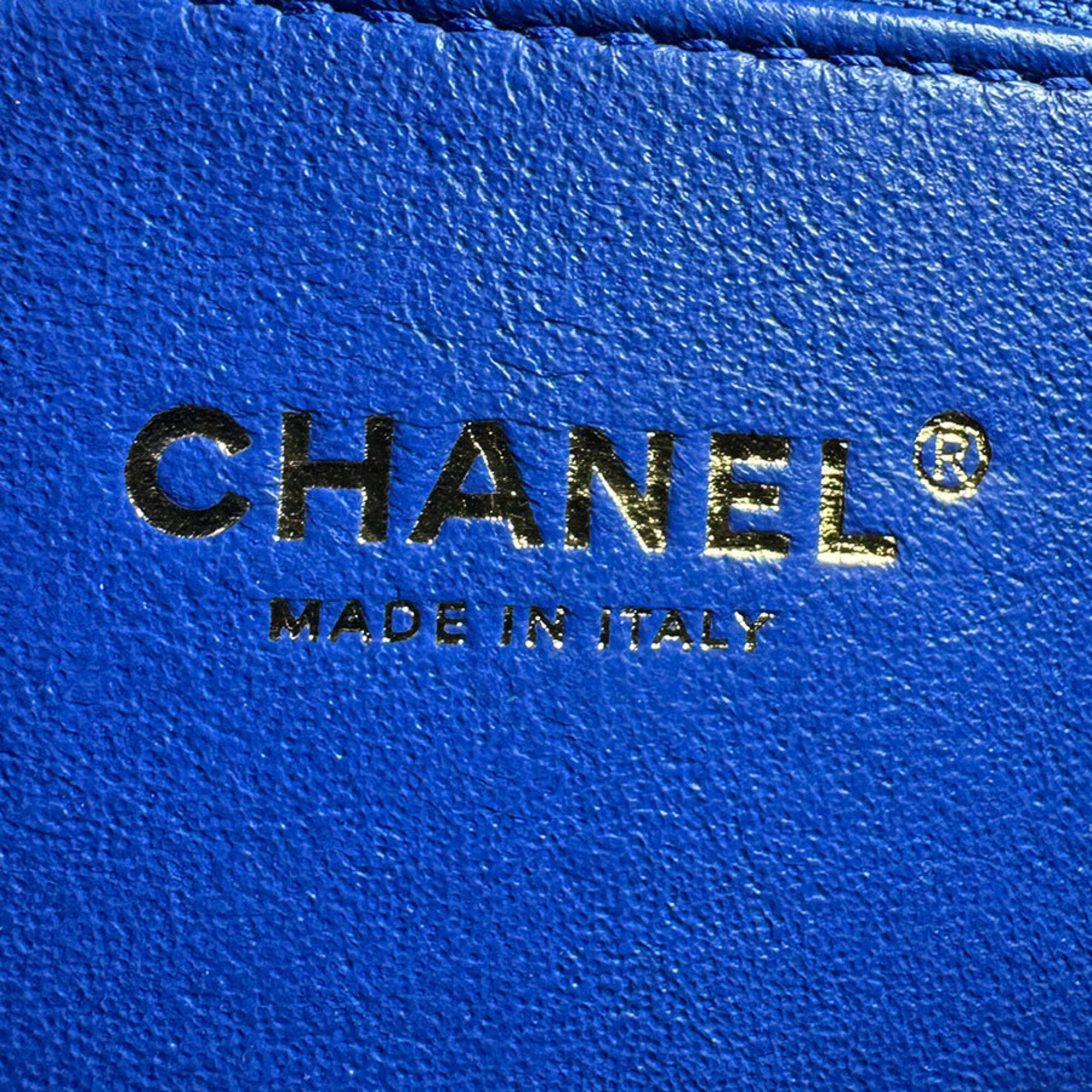 Chanel Blue Red Color White Grained Calfskin Shoulder Bag (Pre-Owned)