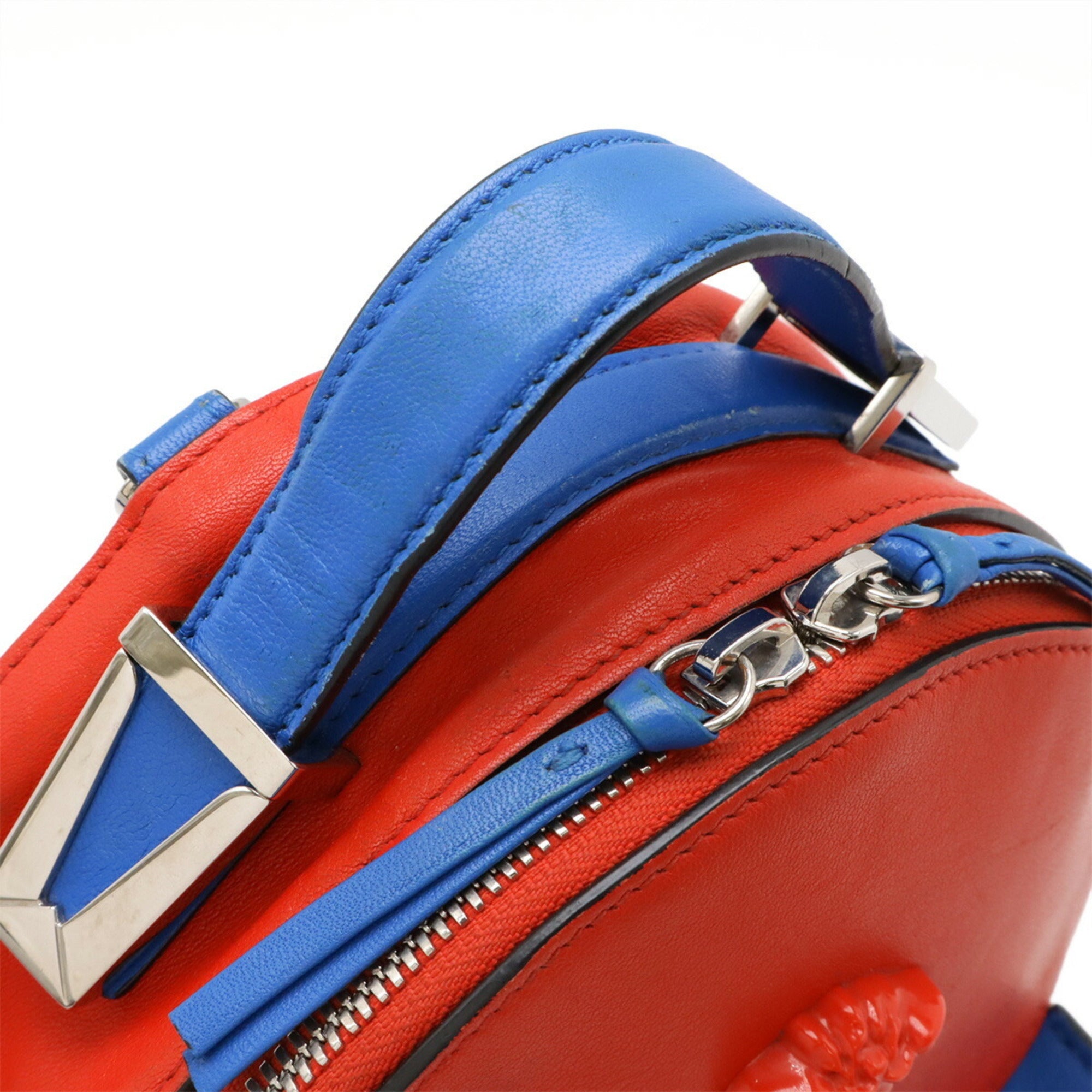 Versace Blue Red Color Leather Backpack (Pre-Owned)
