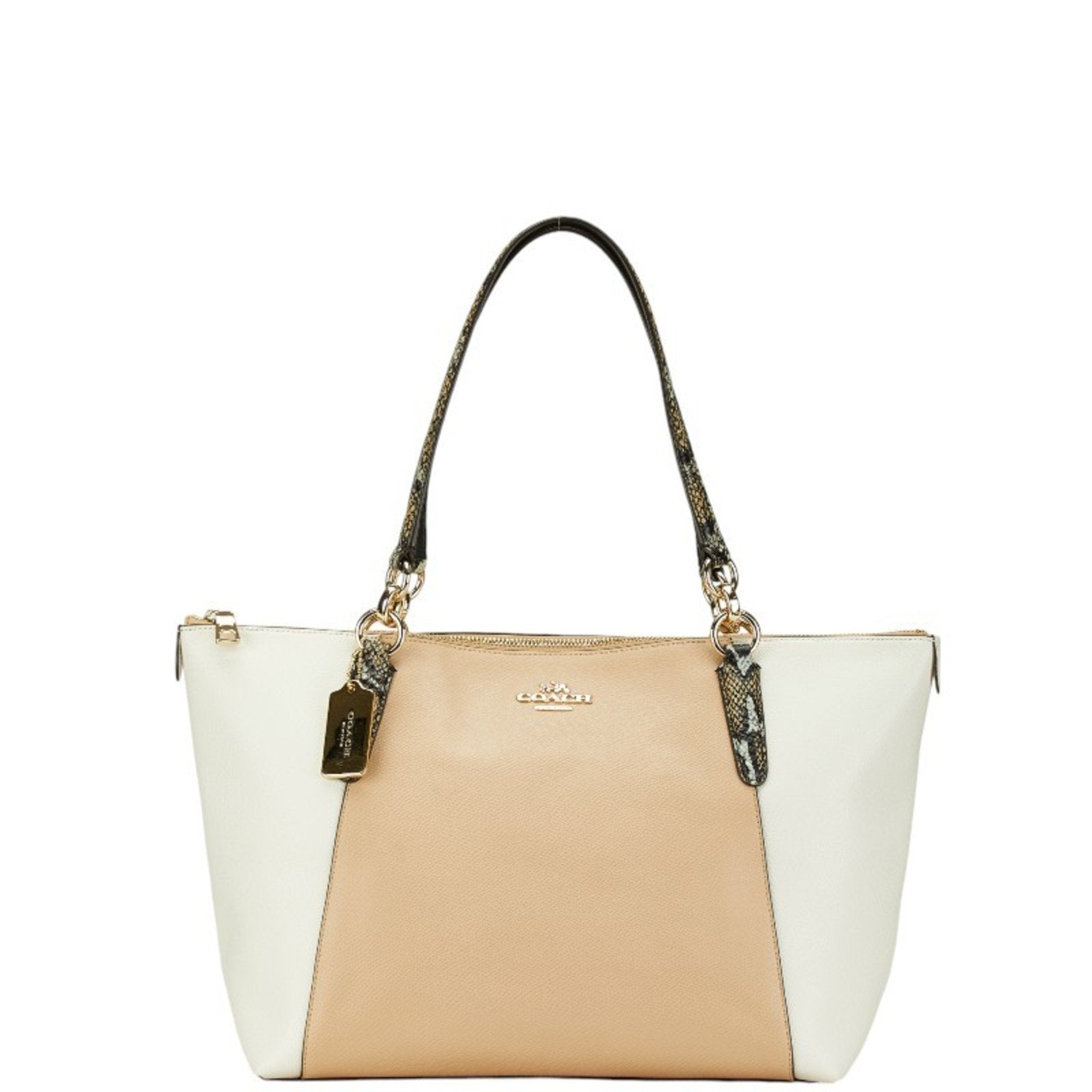 Coach Beige White Leather Pouch Shoulder Bag Tote Bag (Pre-Owned)