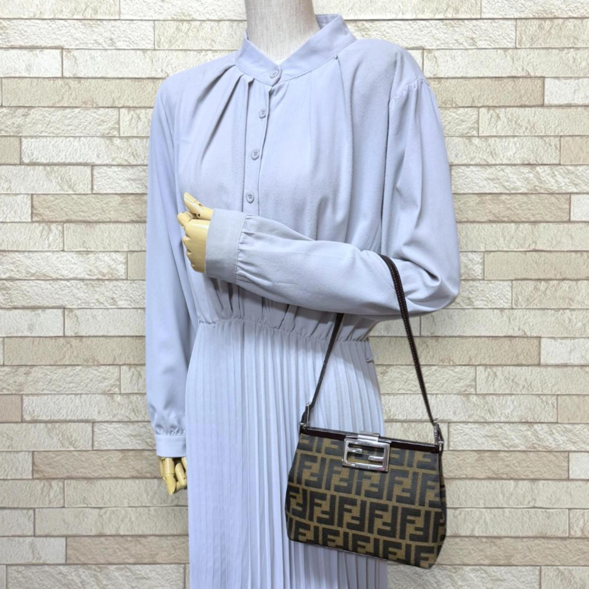Fendi Zucca Black Brown Canvas Handbag Shoulder Bag (Pre-Owned)