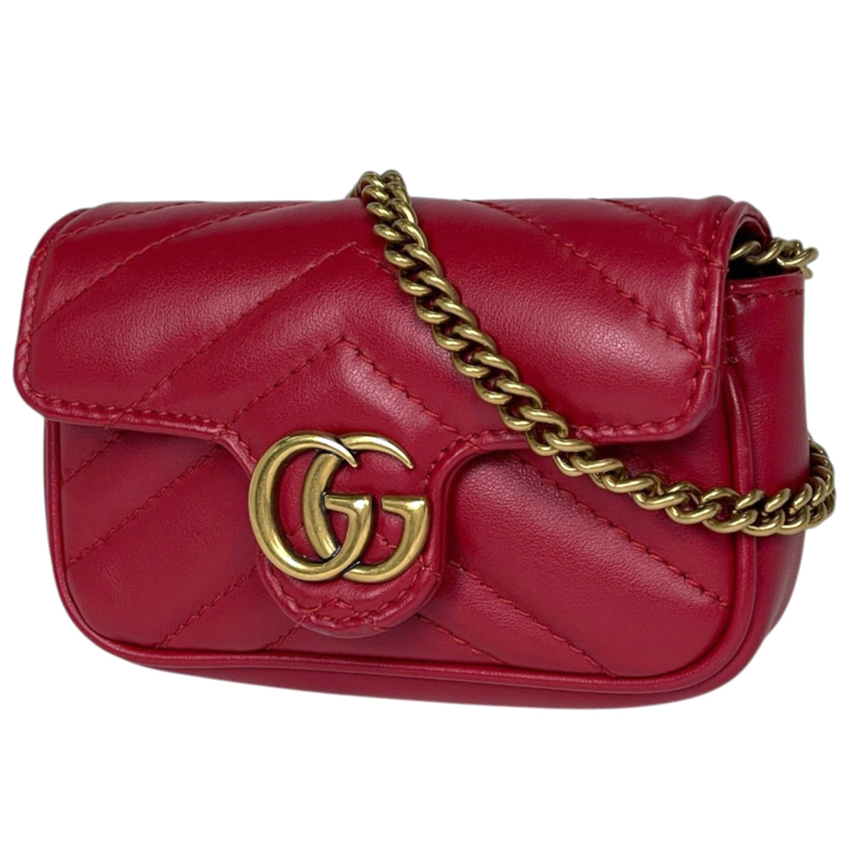 Gucci Red Color Leather Handbag Pouch (Pre-Owned)