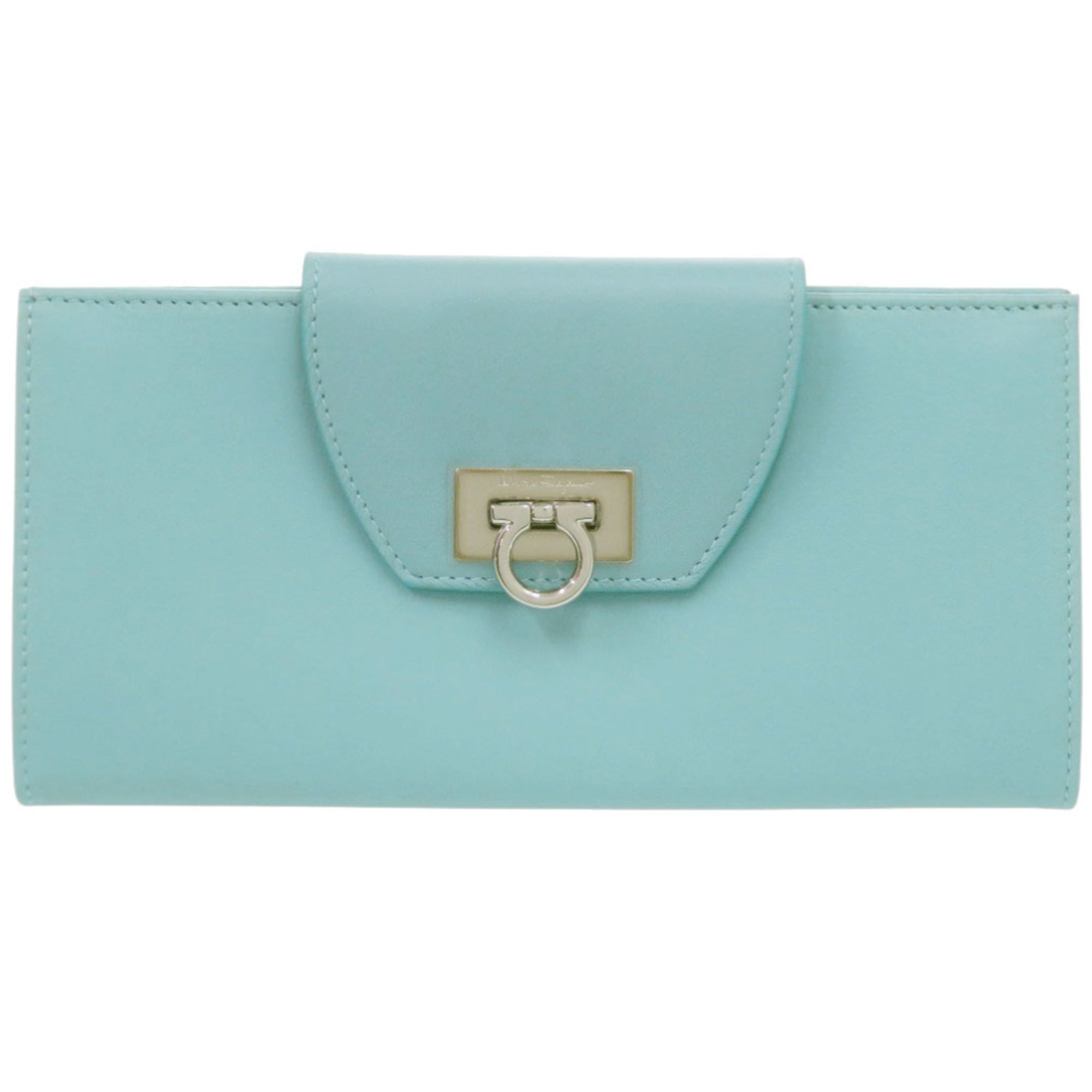 Salvatore Ferragamo Light Blue Leather Long Wallet (Bi-Fold) (Pre-Owned)