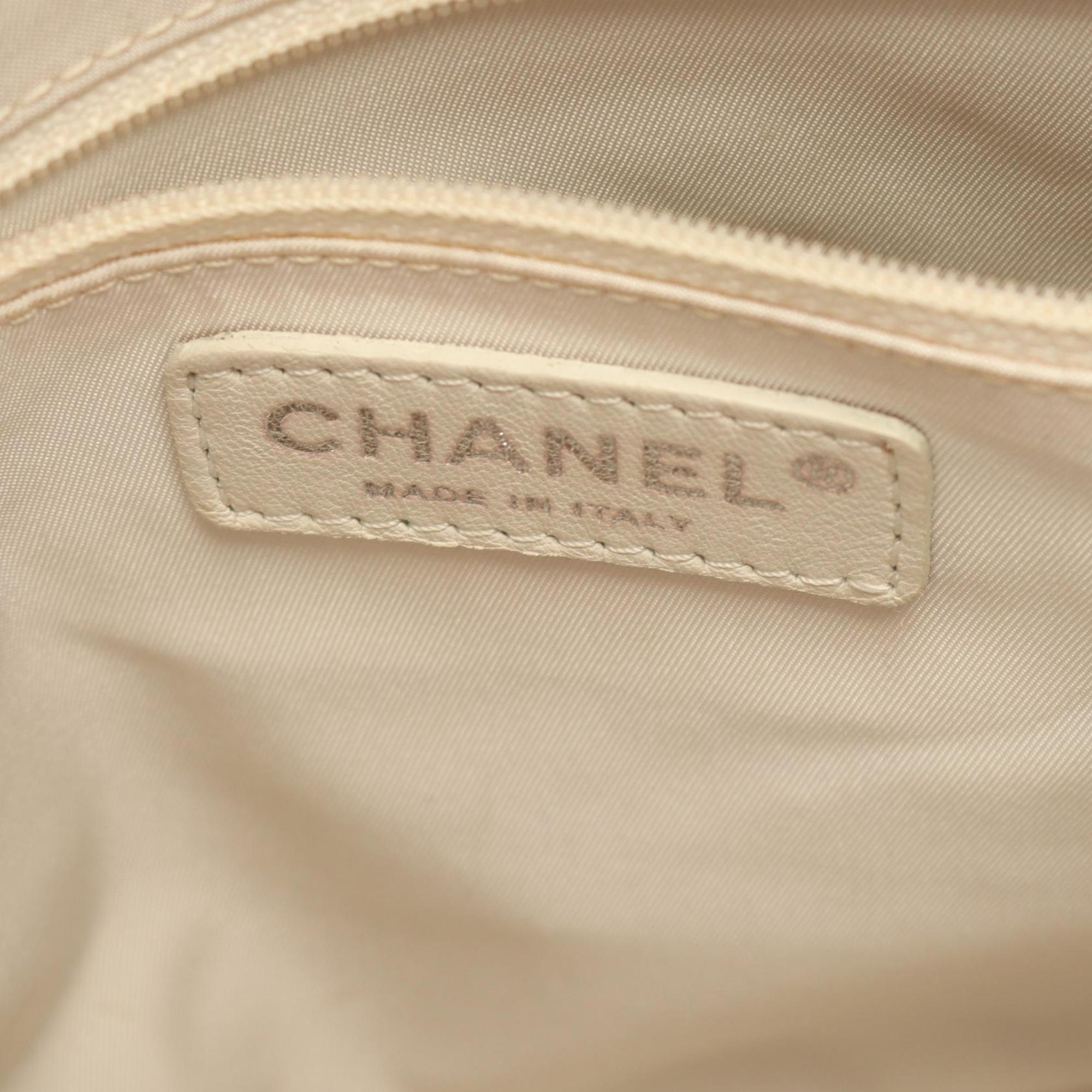Chanel Beige Gold Coated Canvas Leather Handbag Tote Bag (Pre-Owned)