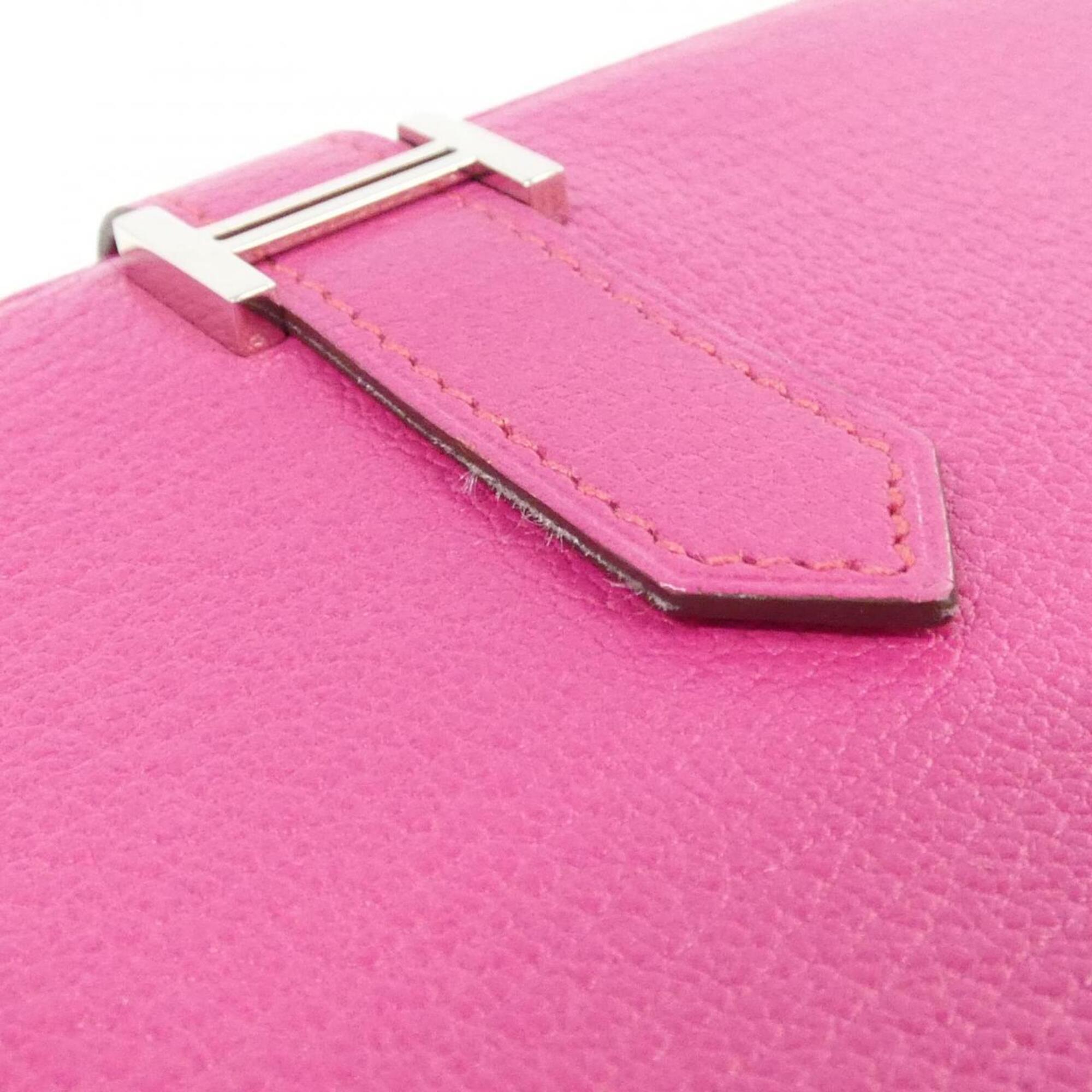 Hermes Rose Shocking Soufre Chevre Leather Long Wallet (Bi-Fold) (Pre-Owned)