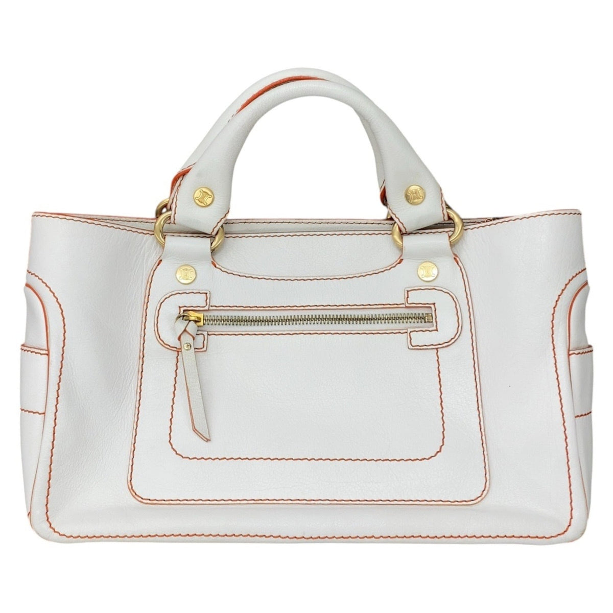Celine Orange White Leather Handbag Tote Bag (Pre-Owned)