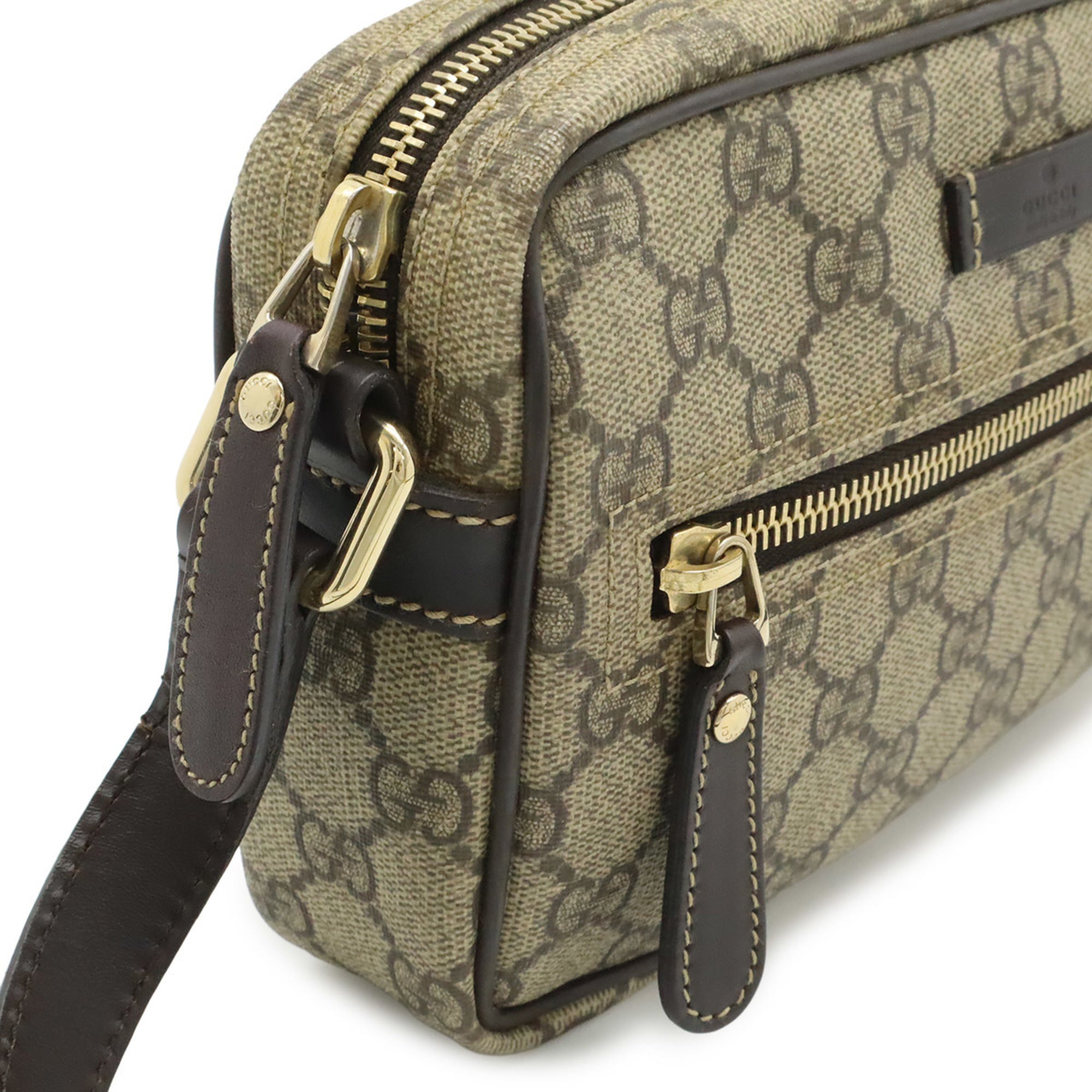 Gucci Beige Dark Brown Khaki Gg Supreme Canvas Leather Pochette Shoulder Bag (Pre-Owned)
