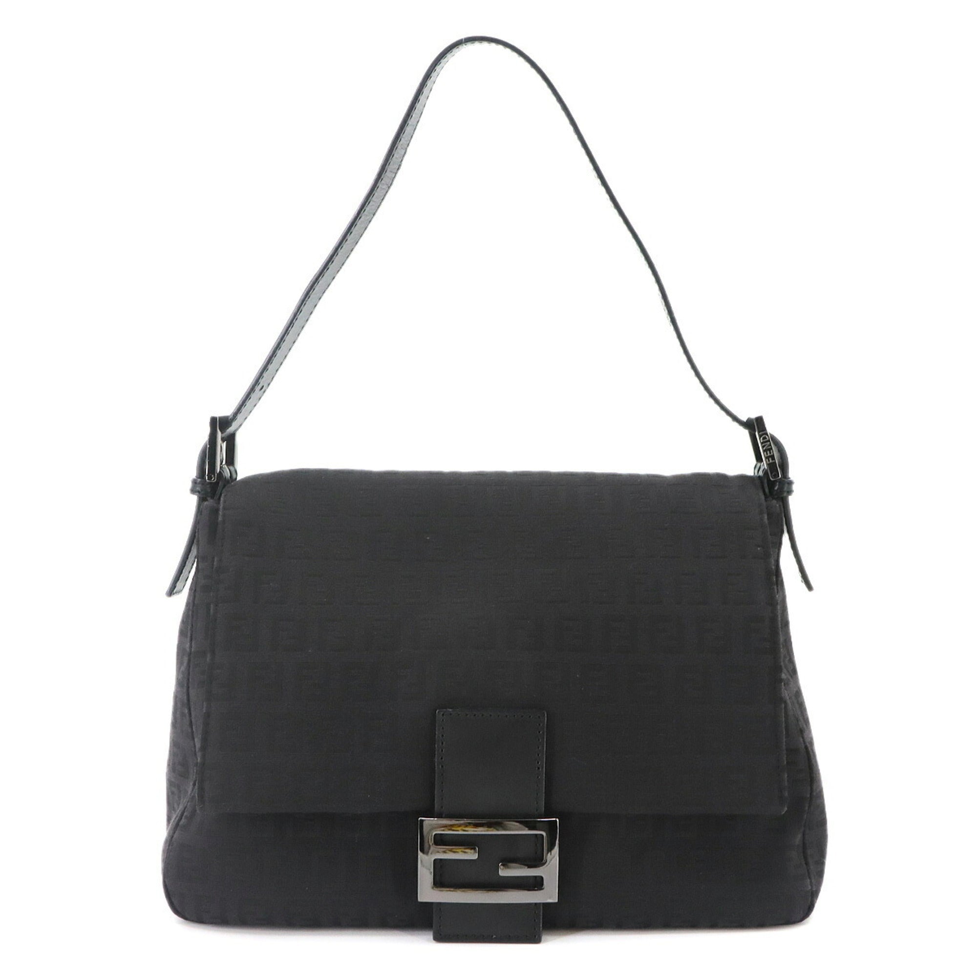 Fendi Zucchino Black Canvas Leather Baguette Bag Handbag Shoulder Bag (Pre-Owned)