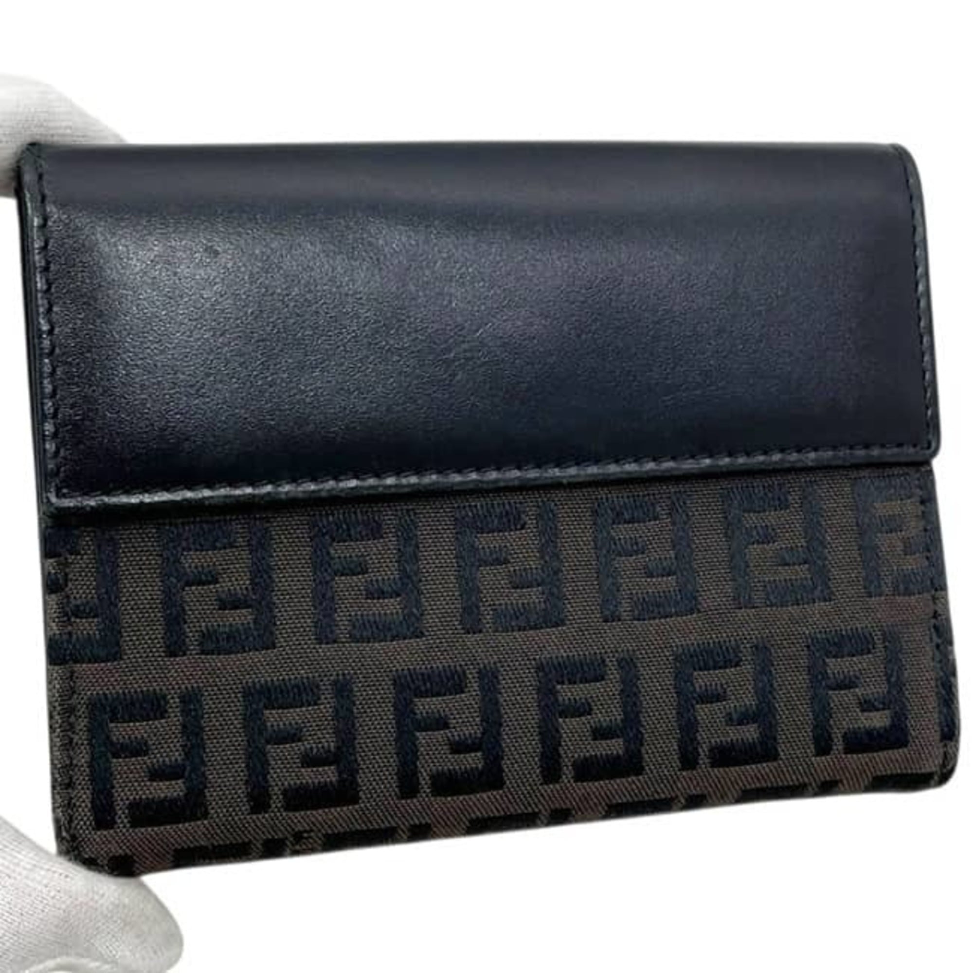 Fendi Black Brown Canvas Leather Wallet (Bi-Fold) (Pre-Owned)
