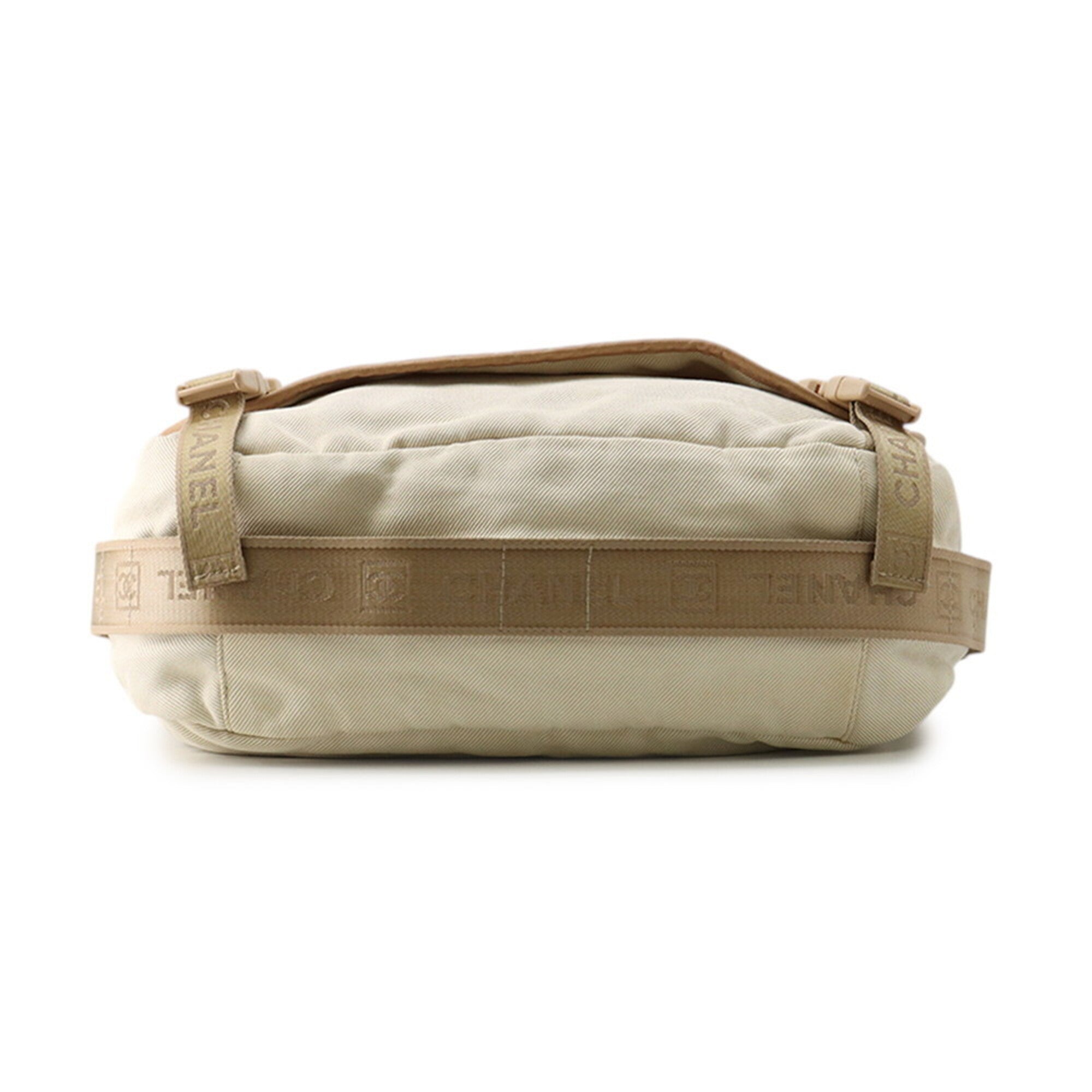 Chanel Beige Brown Ivory Canvas Leather Handbag Shoulder Bag (Pre-Owned)
