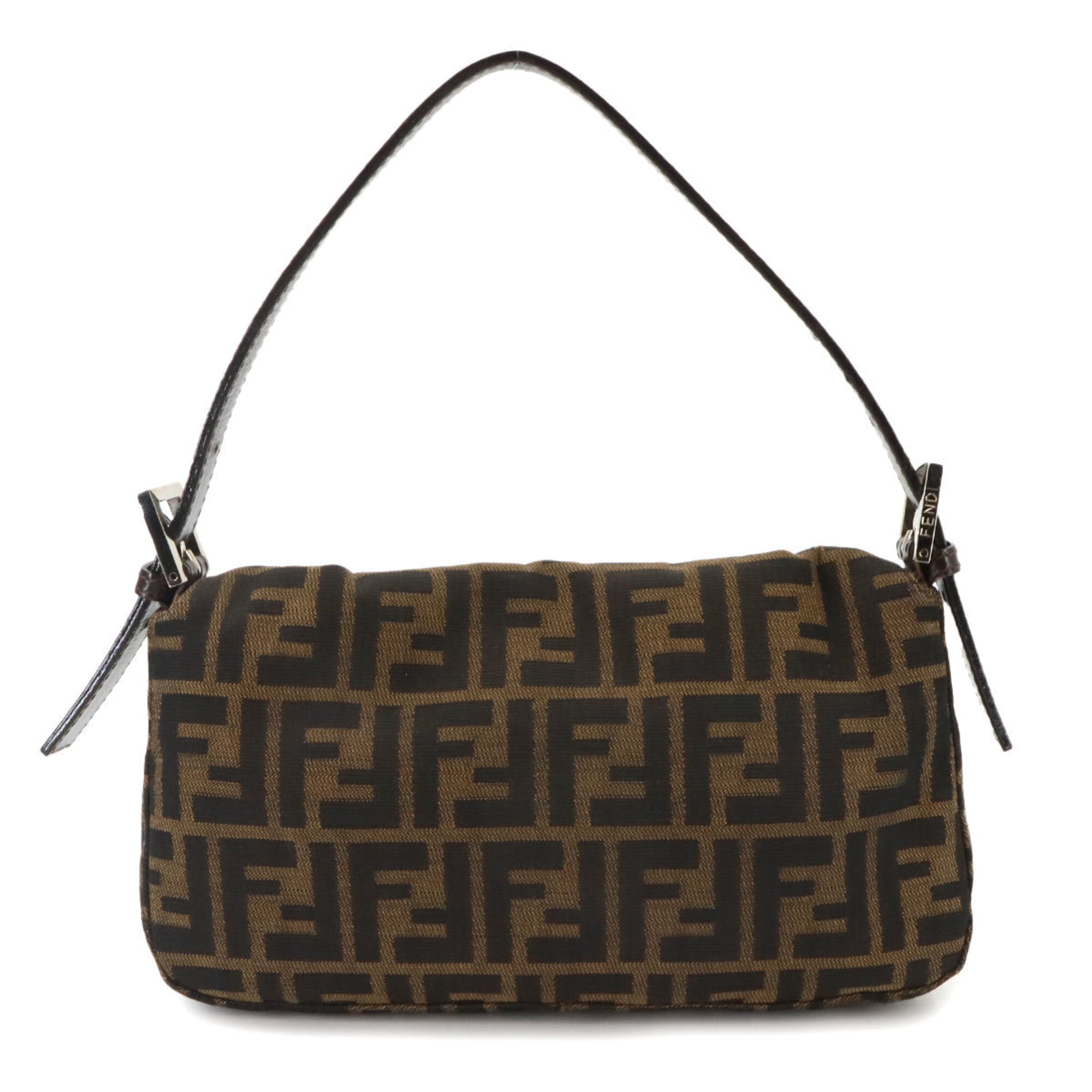 Fendi Zucca Brown Canvas Leather Baguette Bag Handbag Shoulder Bag (Pre-Owned)