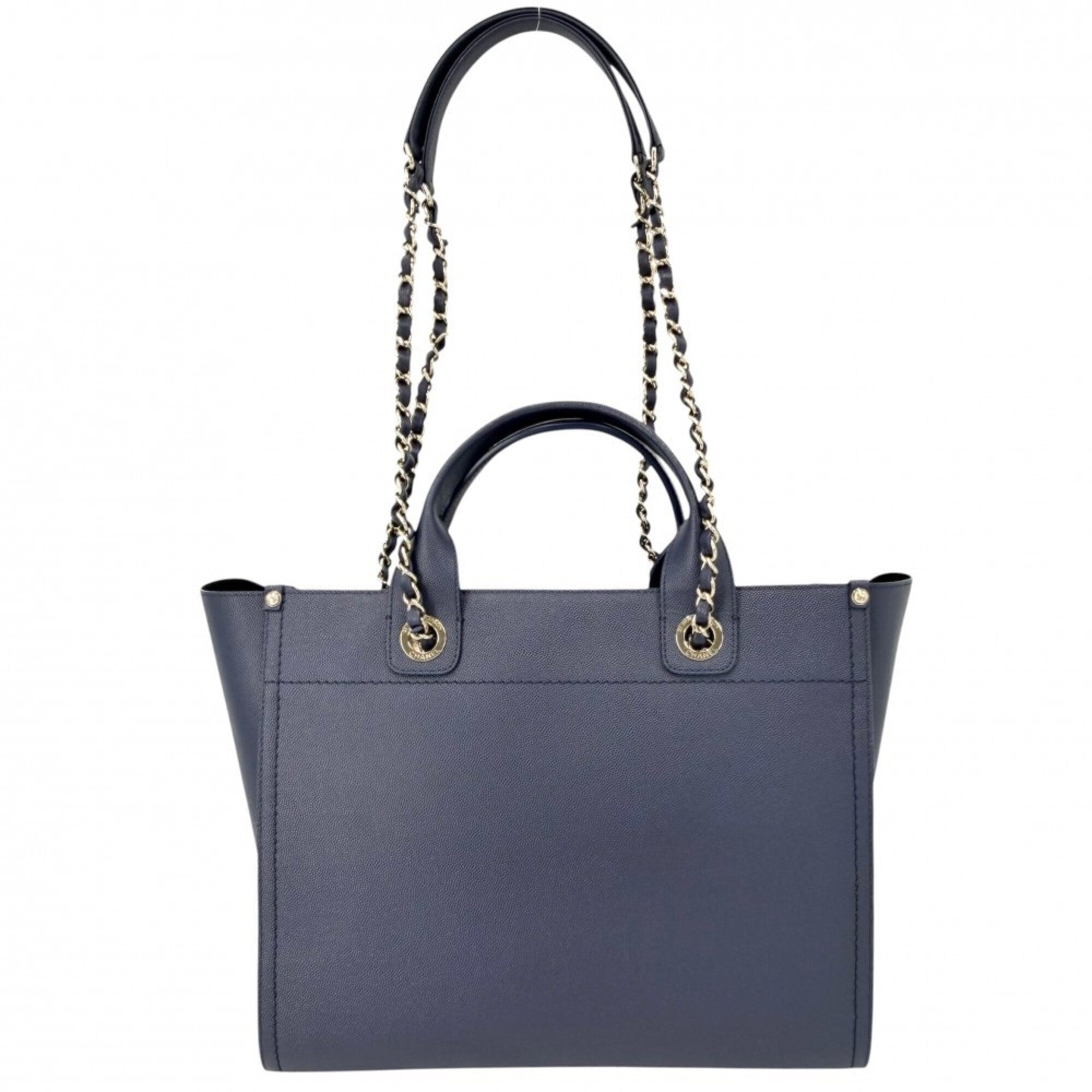 Chanel Blue Navy Grained Calfskin Handbag Shoulder Bag Tote Bag (Pre-Owned)