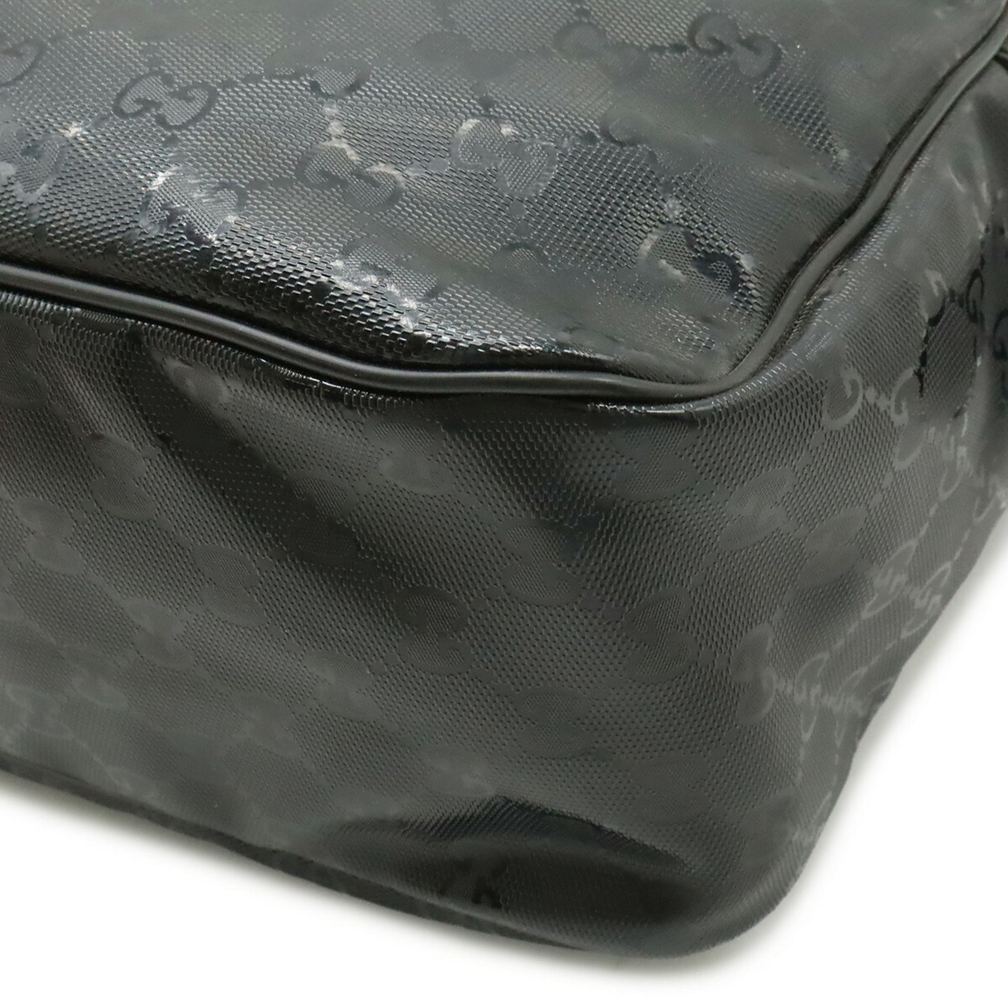 Gucci Gg Imprimé Black Coated Canvas Leather Handbag Shoulder Bag (Pre-Owned)