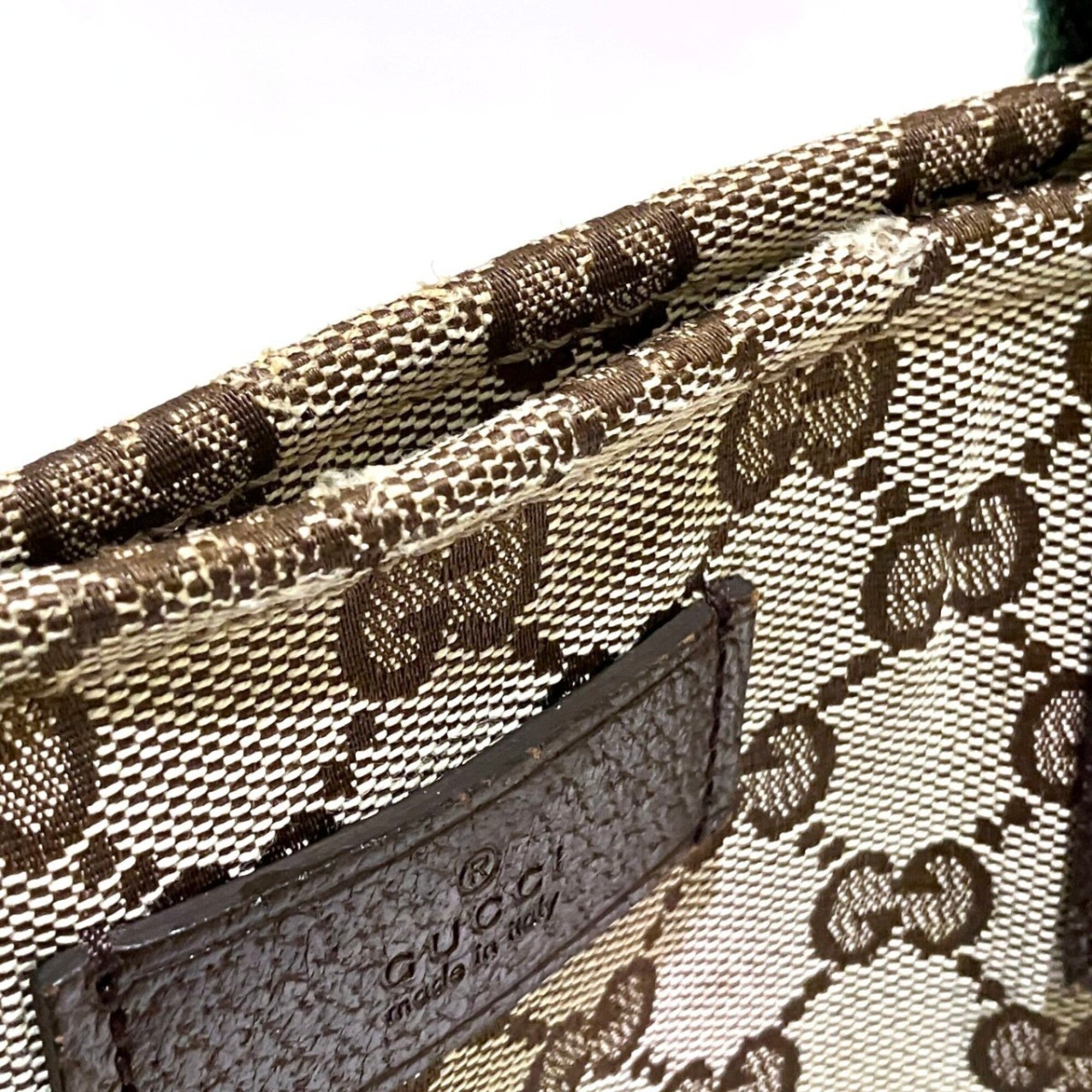 Gucci Sherry Line Beige Canvas Leather Tote Bag (Pre-Owned)
