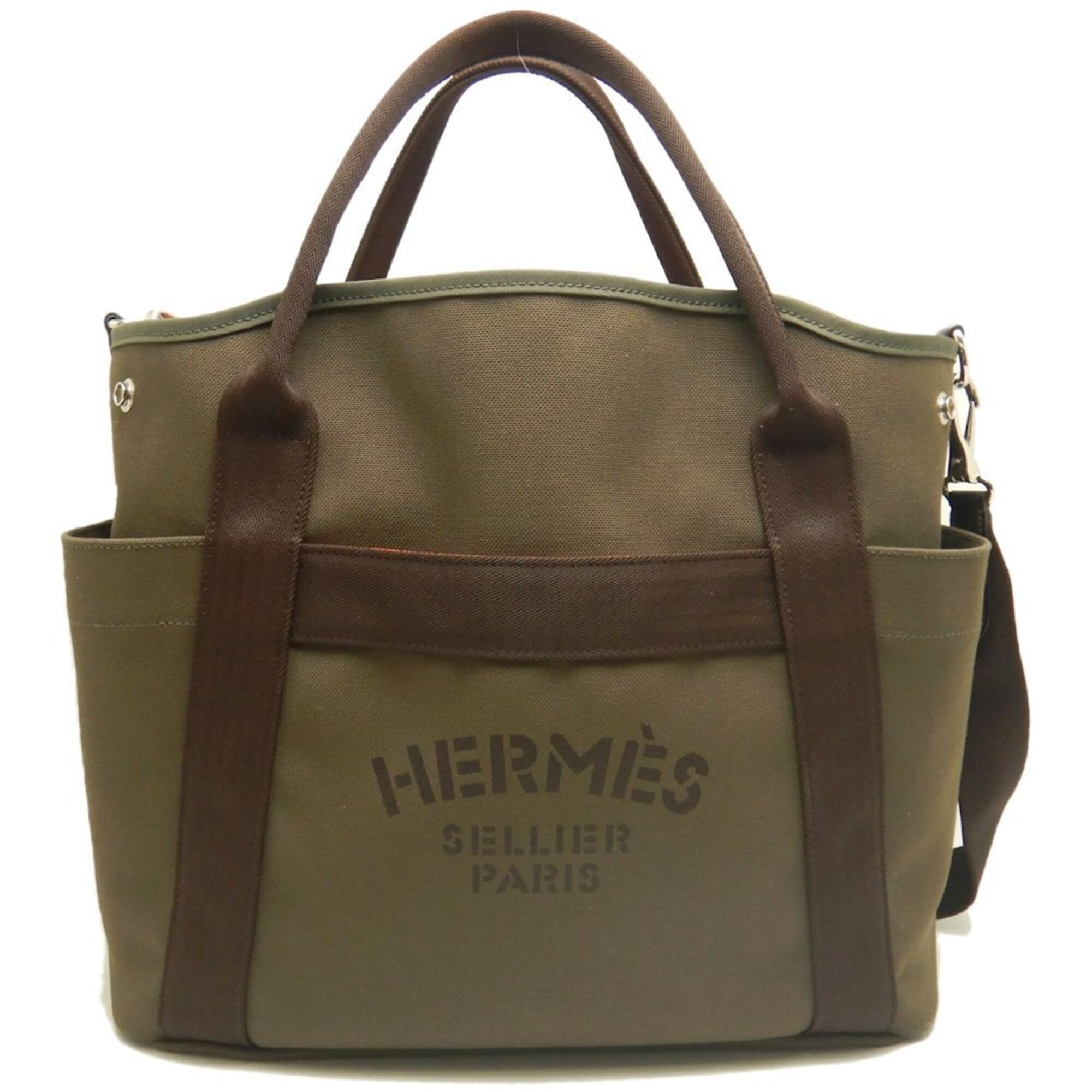 Hermes Khaki Canvas Tote Bag (Pre-Owned)