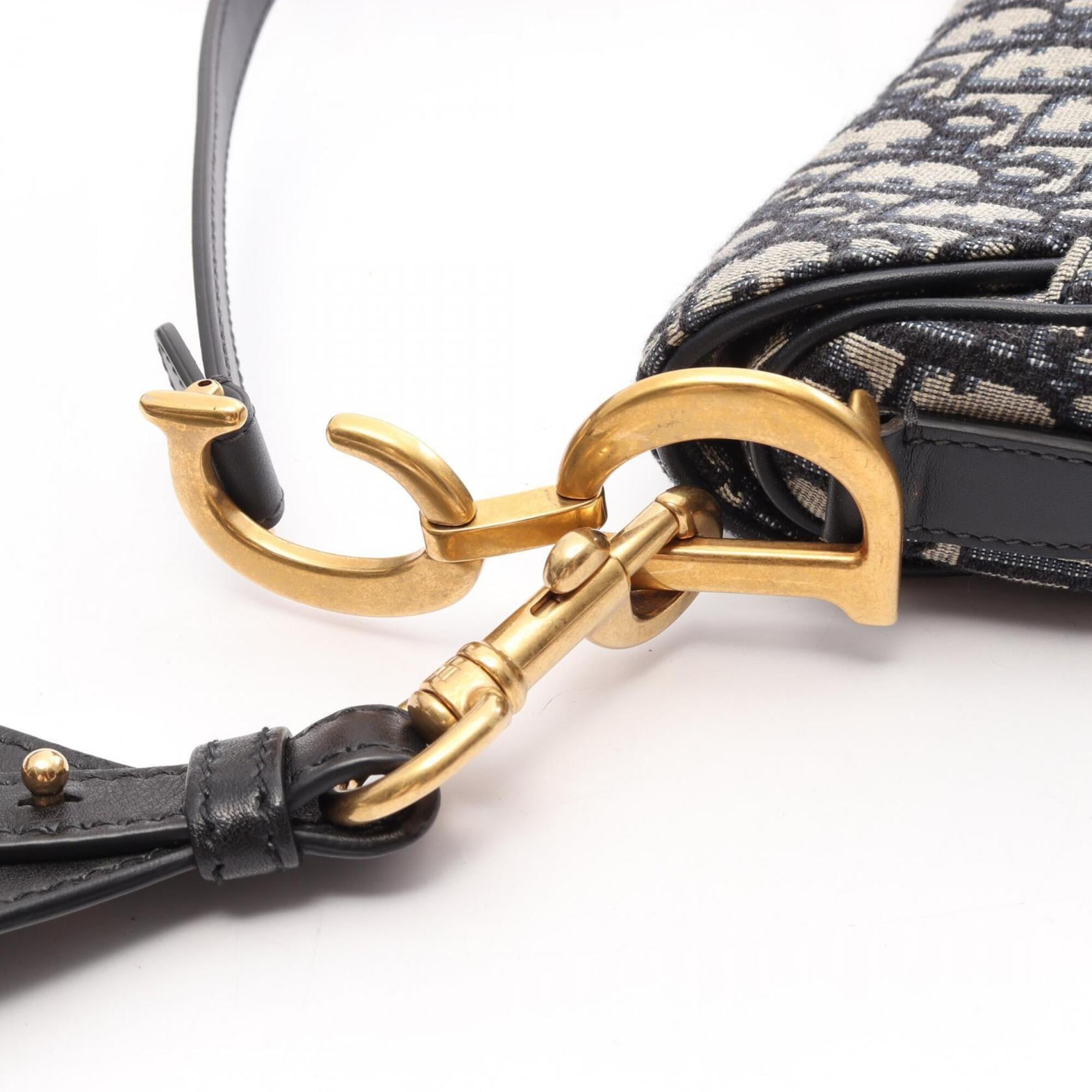 Christian Dior Beige Navy Canvas Handbag Saddle Bag (Pre-Owned)