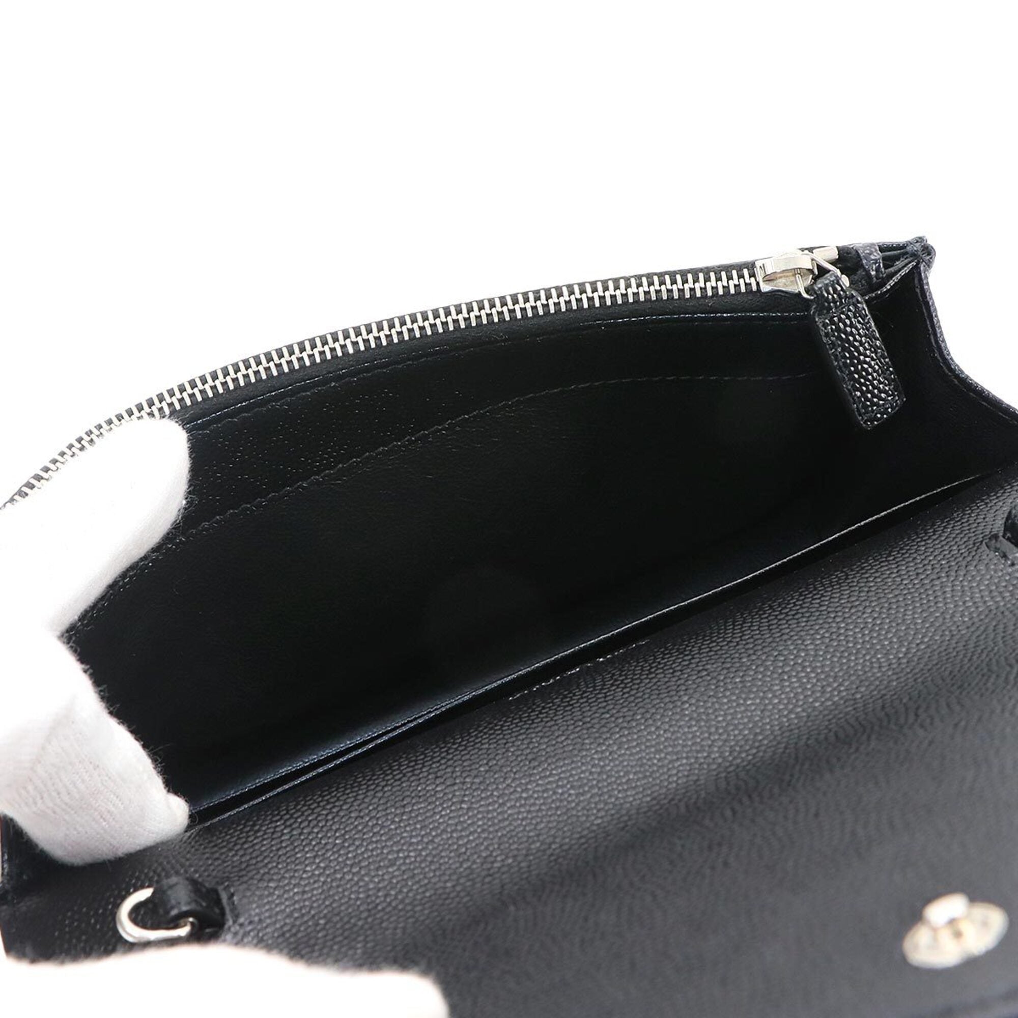 Saint Laurent Black Leather Chain/Shoulder Wallet (Pre-Owned)